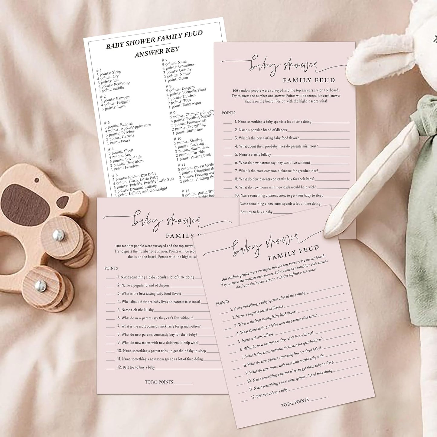 BEUFSE Baby Shower Family Feud Game - Pack of 30 Cards, Answer Key, Gender Neutral, 5 7 inches