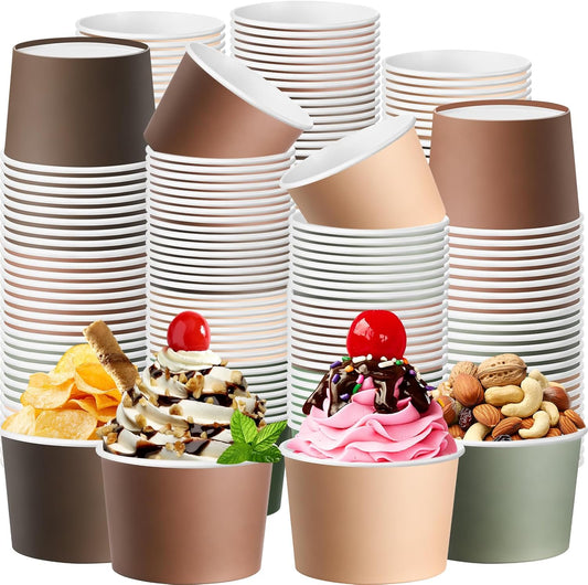 Paper Ice Cream Cups 9oz Colored Disposable Dessert Bowls for Hot or Cold Food Party Cups for Birthday Baby Shower Easter Party Supplies(Woodland Color,60 Pcs)