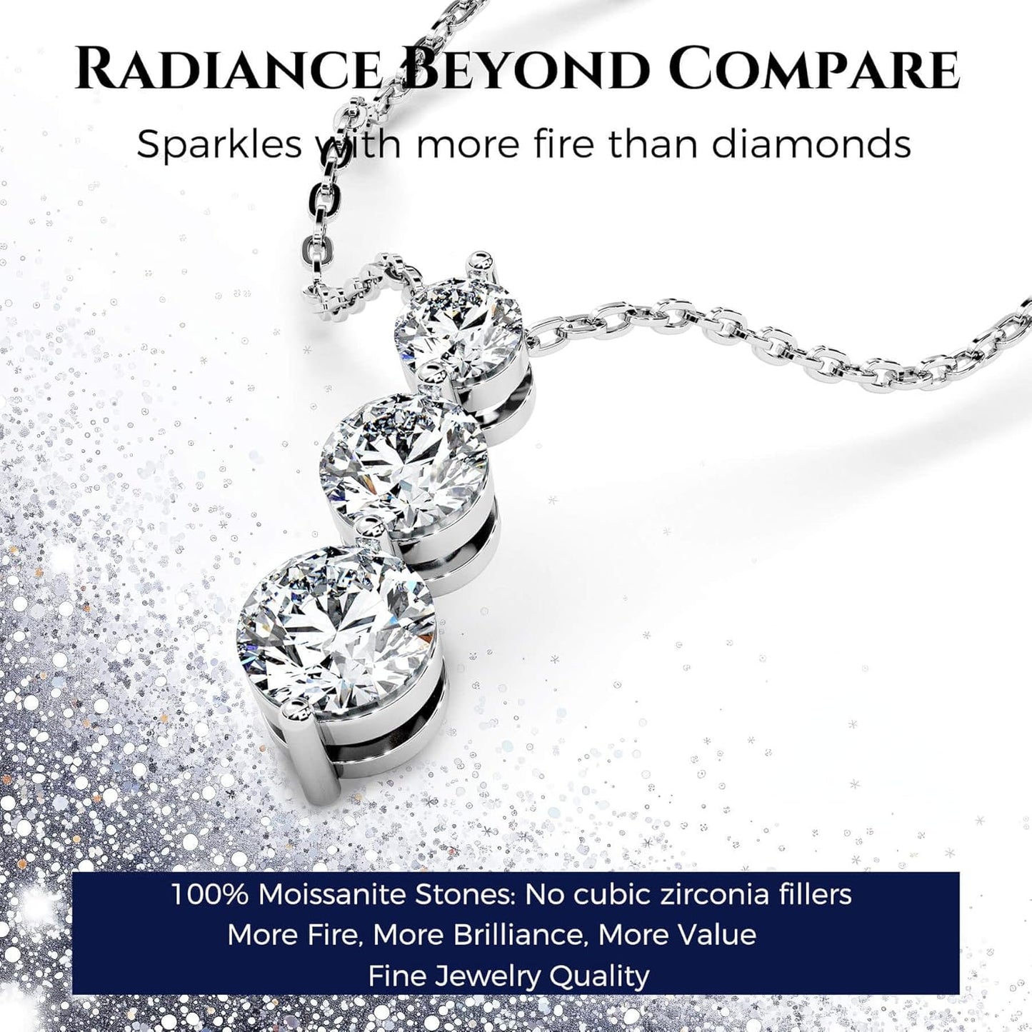 Moissanite Necklace for Women Three-Stone Trilogy Pendant I Love You Sterling Silver Lab Created Gem Jewelry for Her Gift for Wedding Anniversary Birthday to My Wife Daughter Girlfriend Mom