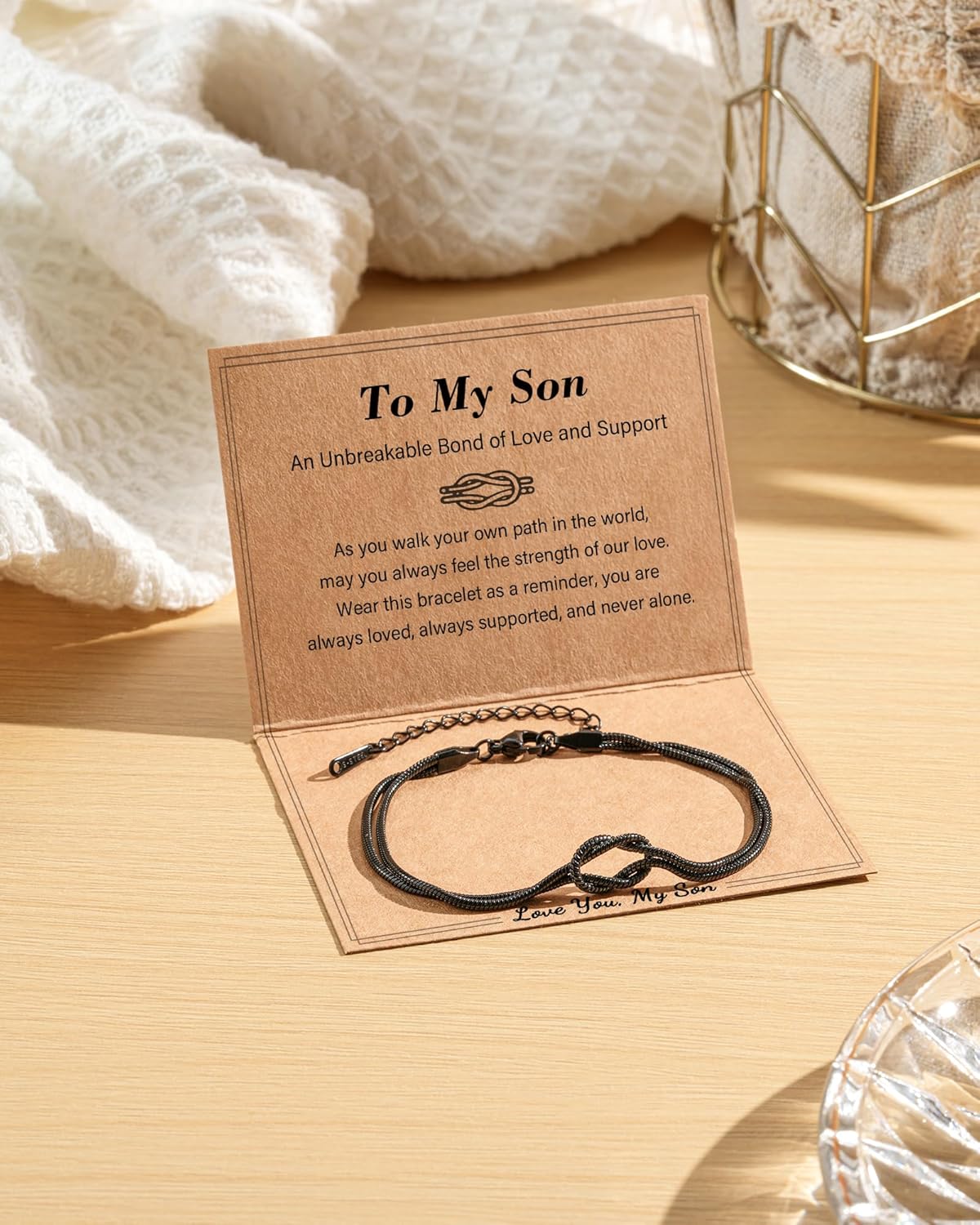 Tarsus To My Men/Husband/Son Bracelet, Black Love Knot Bracelet Jewelry Christmas Birthday Anniversary Valentine Gift Ideas