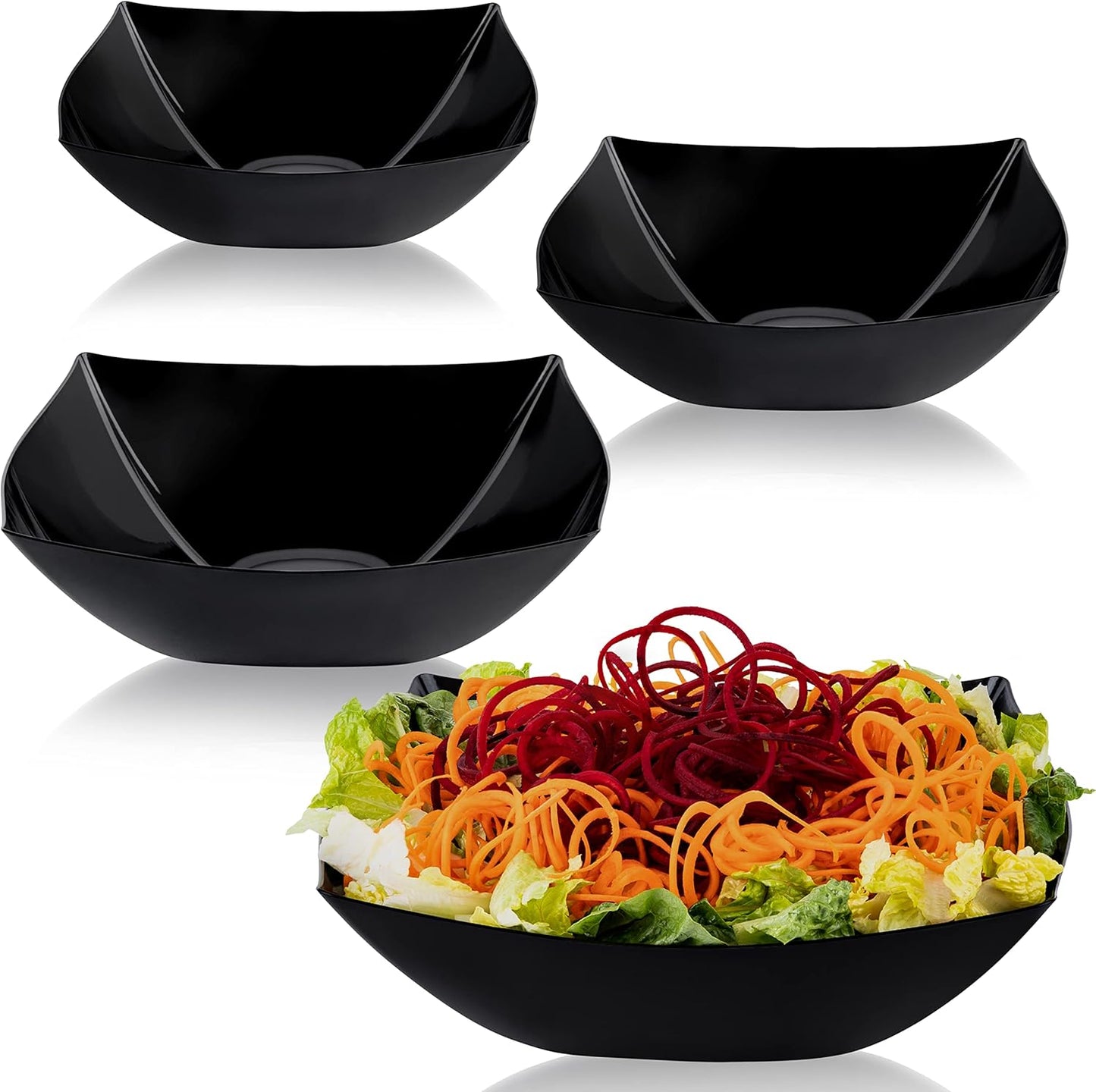 PLASTICPRO Disposable Square Serving Bowls, Party Snack or Salad Bowl, Plastic Black Pack of 4 128 OUNCE, Black