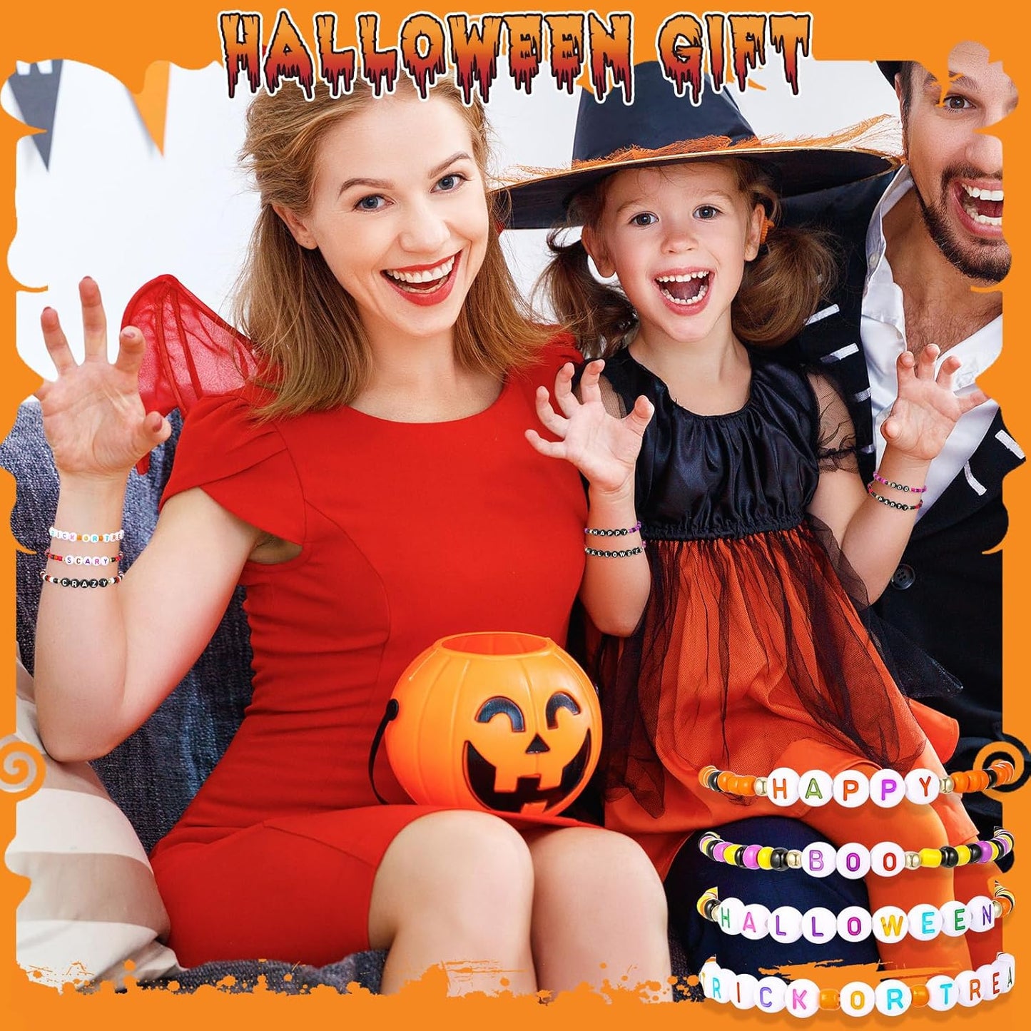 Cunno 36 Pcs Kids Friendship Bracelets for Girls Women Beads Bracelets Surfer Stretch Beaded Cute Colorful jewelry for Birthday Goodie Bag Stuffers Fillers School Gifts Party Favors(Spooky Style)