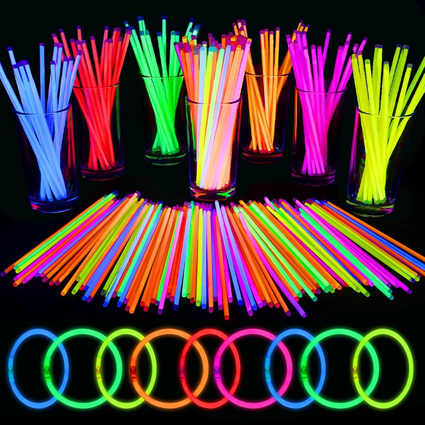 Mega-L 100 PCS Bright Glow Sticks Bulk - Halloween Glow in the Dark Party Supplies, 8" Glowsticks Easter Party Favors with Bracelets and Necklaces Light Sticks Bulk Party Favors for Kids or Adult
