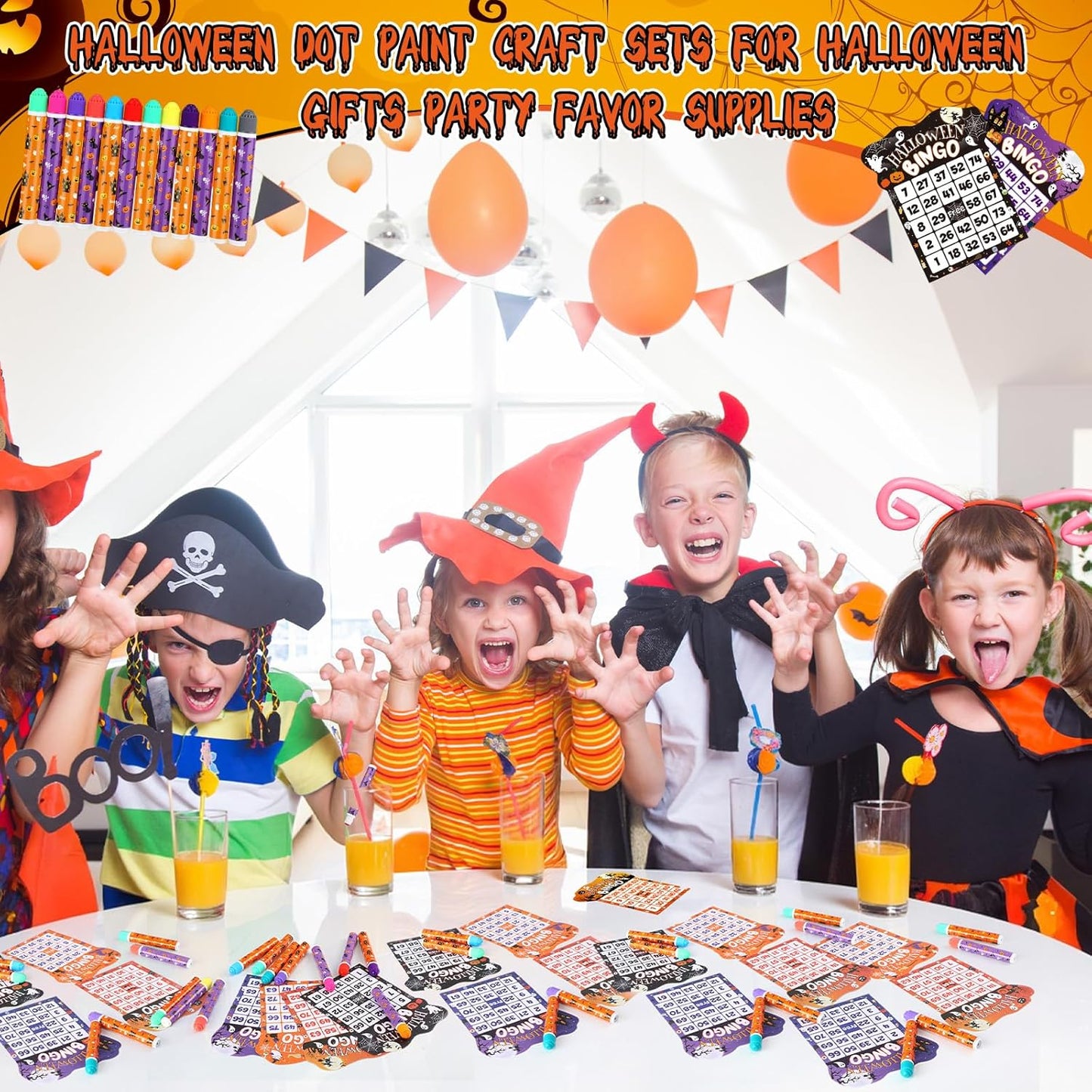 Eersida 192 Pack Halloween Bingo Game Cards and 0.4 oz Dot Daubers Set Includes 144 Bingo Cards and 48 Dot Markers Game Supplies set for Halloween Gifts Party Favor Supplies Family Casino Play Night