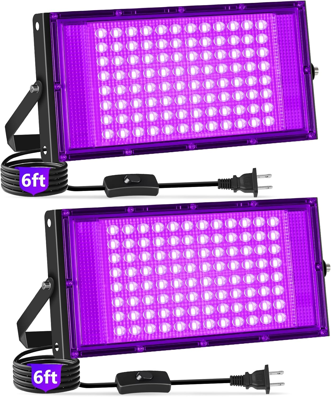 100W Black Lights with Switch+Plug, IP66 Waterproof, LED Blacklight Flood Light for Glow Party, Halloween, Bedroom, Fluorescent Poster, Body Paint, 2 Pack