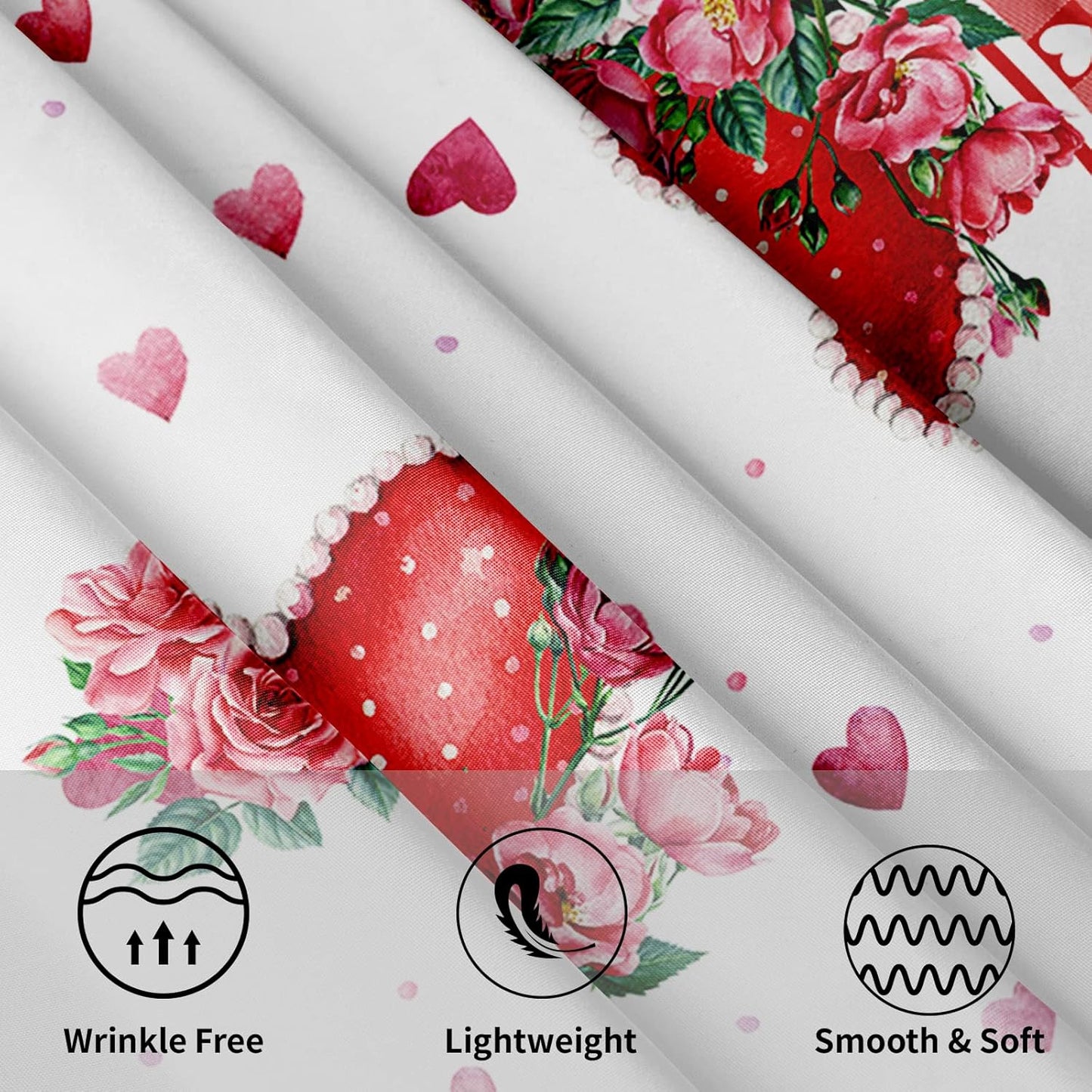 Giwawa Valentines Day Round Tablecloth 60 Inch, Red Pink Hearts Rose Flower Circular Table Cloth with Check Plaid, Love Watercolor Romantic Table Cover for Kitchen Dining Anniversary Decor