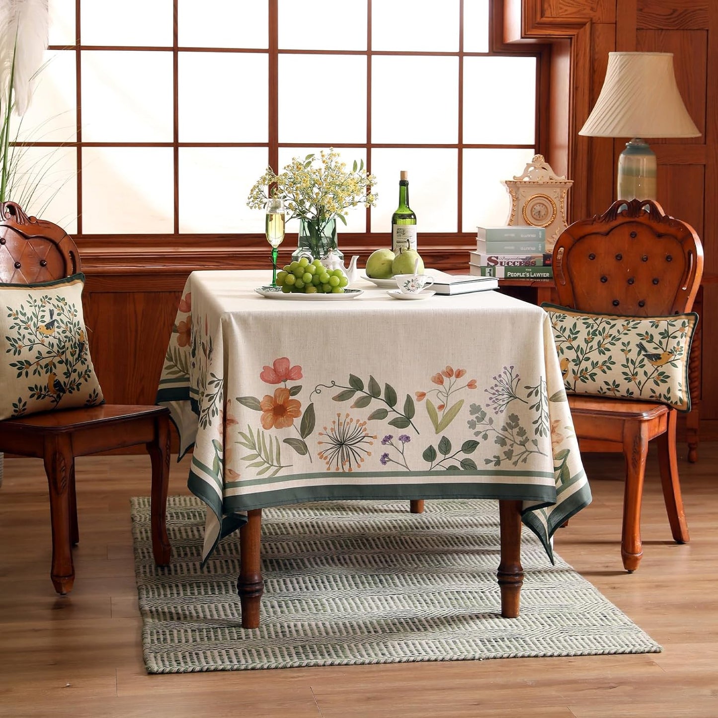 Beige Linen Small Square Tablecloth,Vintage French Shabby Chic Floral Wrinkle Free Table Cloth,Decor Table Cover for Kitchen,Dining,Party,Home,Christmas,Thanksgiving,55"*55"-Manolya