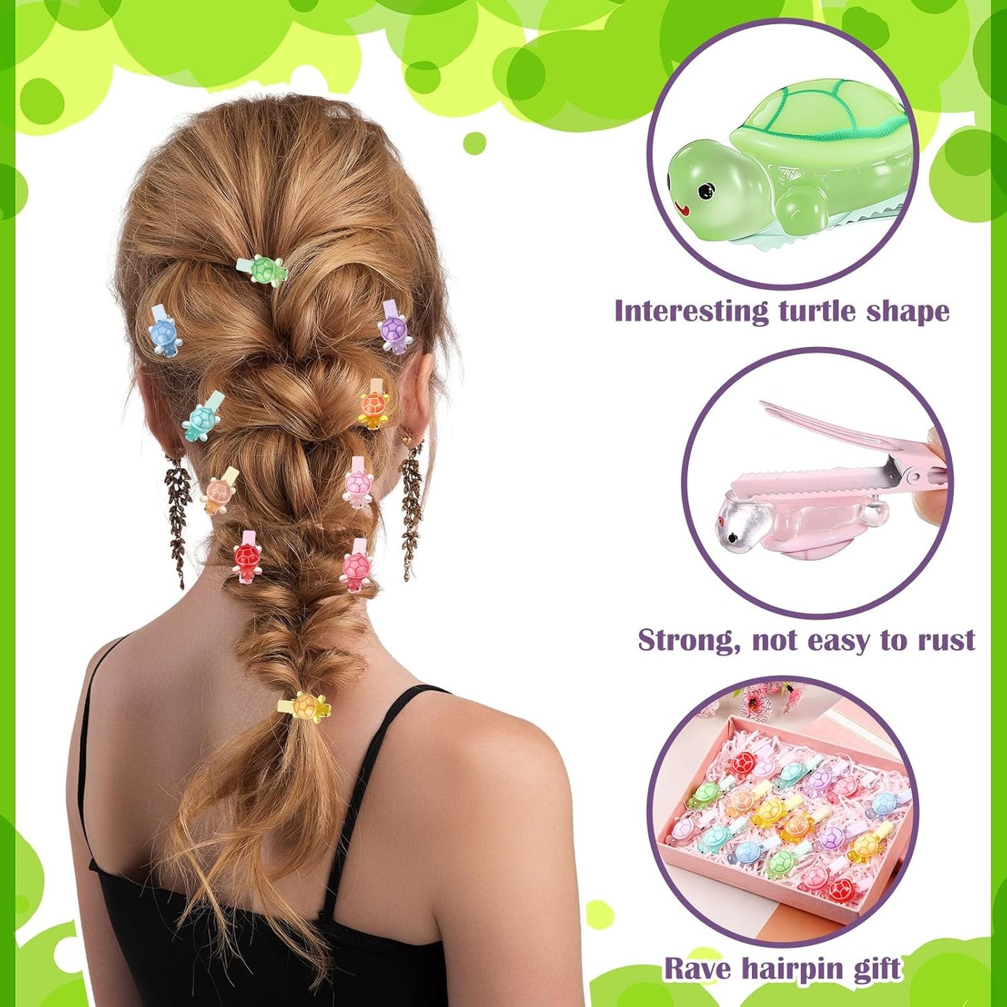 30 Pcs Mini Glow Hair Clips Girls Rave Hair Clips for Women Christmas Music Festival Holiday Party Supplies (Turtle)