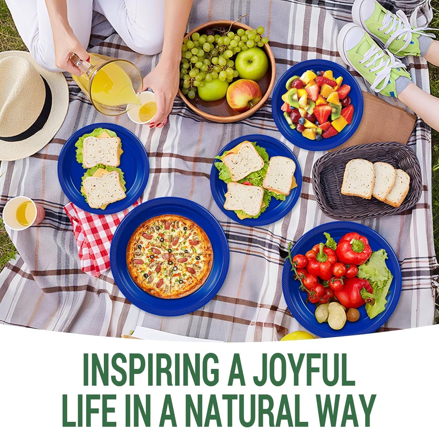 50 Royal Blue Plastic Plates For Party, Includes 25-9" & 25-7" Cake Dessert Plastic Dinner Plates Disposable For Party Supplies