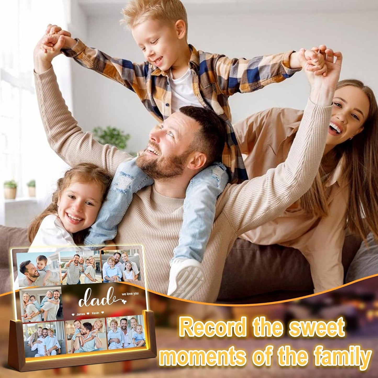 Personalized Dad Gifts For Fathers Day, Fathers Day Christmas Gifts From Daughter Son Kids Wife, Custom Acrylic Plaque LED Picture Frame With Photo Name, Customized Gift For Dad Grandpa Husband