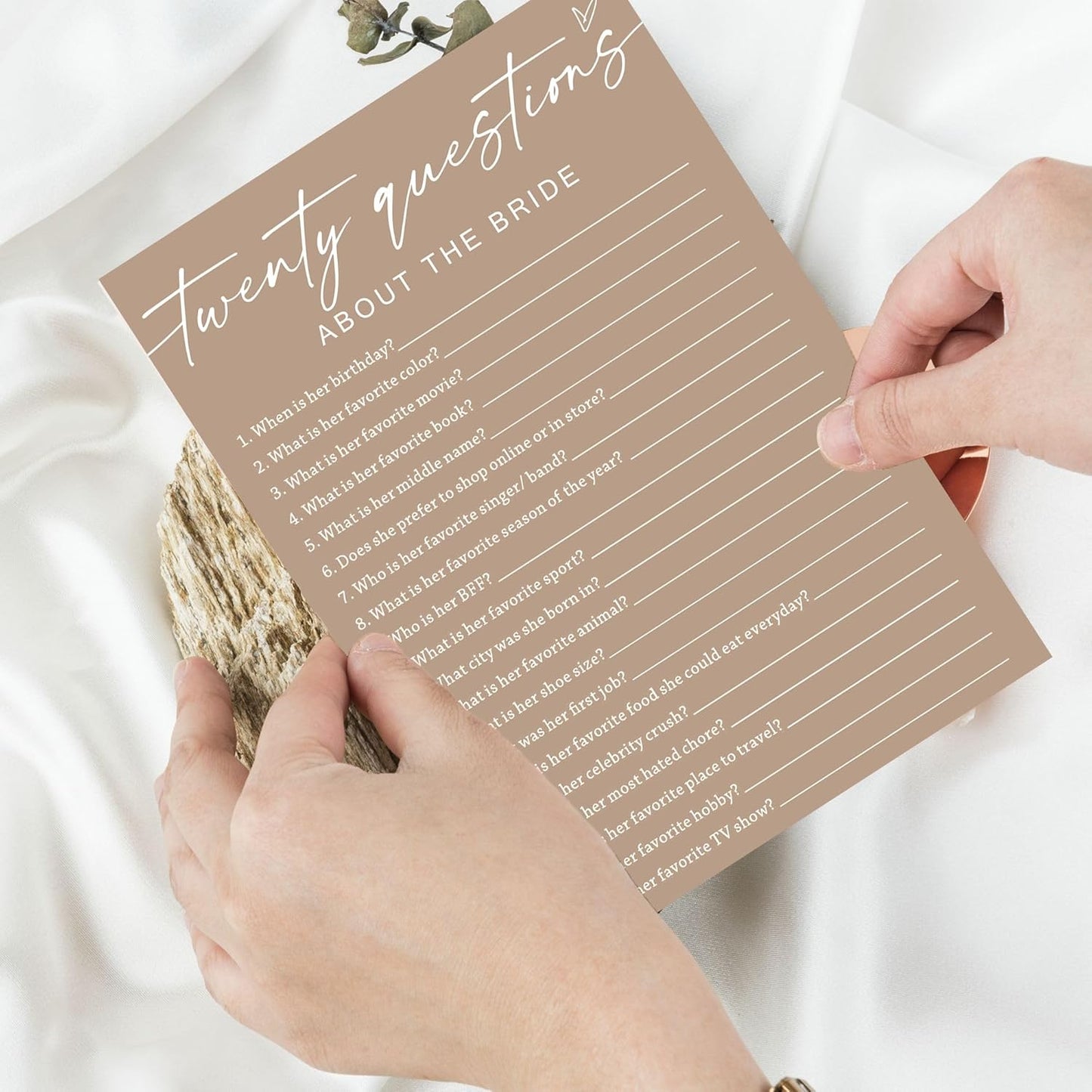 Bridal Shower Games Cards, Twenty Questions about The Bride, Engagement Party Wedding Games for 25 Guests, Minimalist Brown Wedding Party Supplies