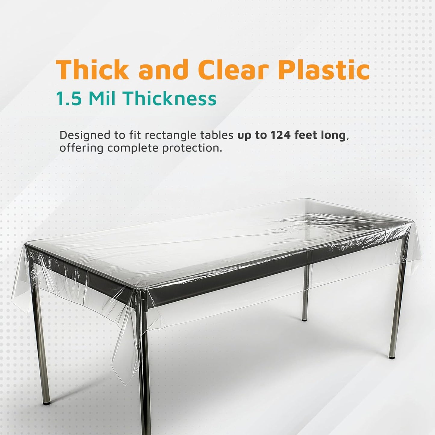 PlasticMill Clear Plastic Table Cover - Clear Plastic Table Cloth - Dining Table Protector Cover - Tablecloth for Rectangle Tables, 1.5 Mil, 66" W x 1,500" L (1-Pack)
