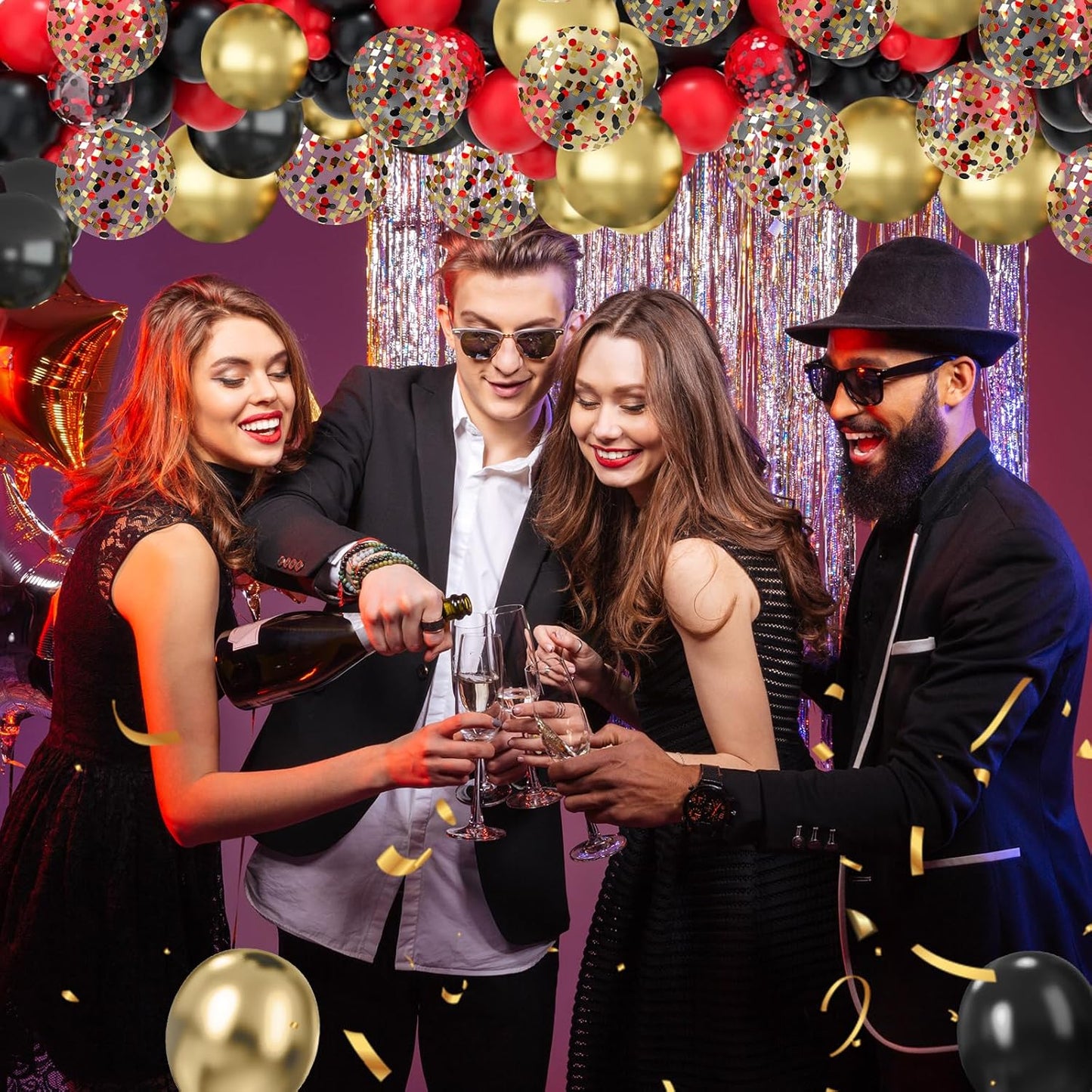 75PCS Balloon, Black, Red, and Gold (12in and 5in), Casino Theme Party Decorations, New Year, Graduation, Wedding, Birthday