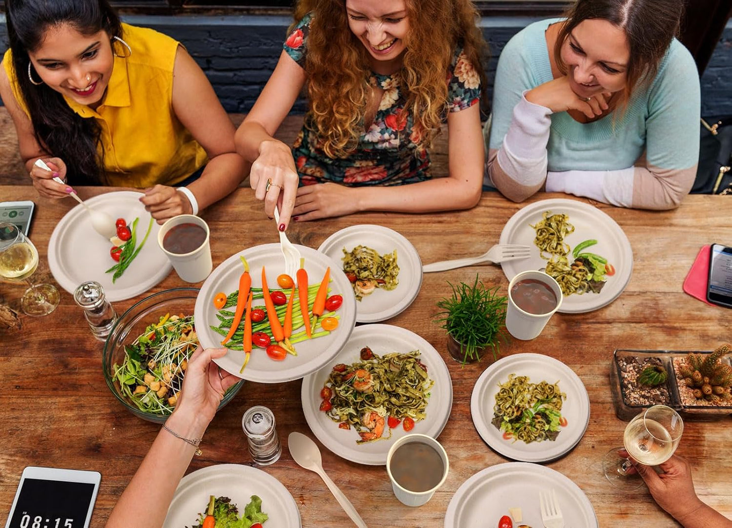 Gezond Compostable Paper Plates Set 500pcs Disposable Plates Heavy-Duty Plate Cutlery Eco-friendly Dinnerware Set for Party Picnic