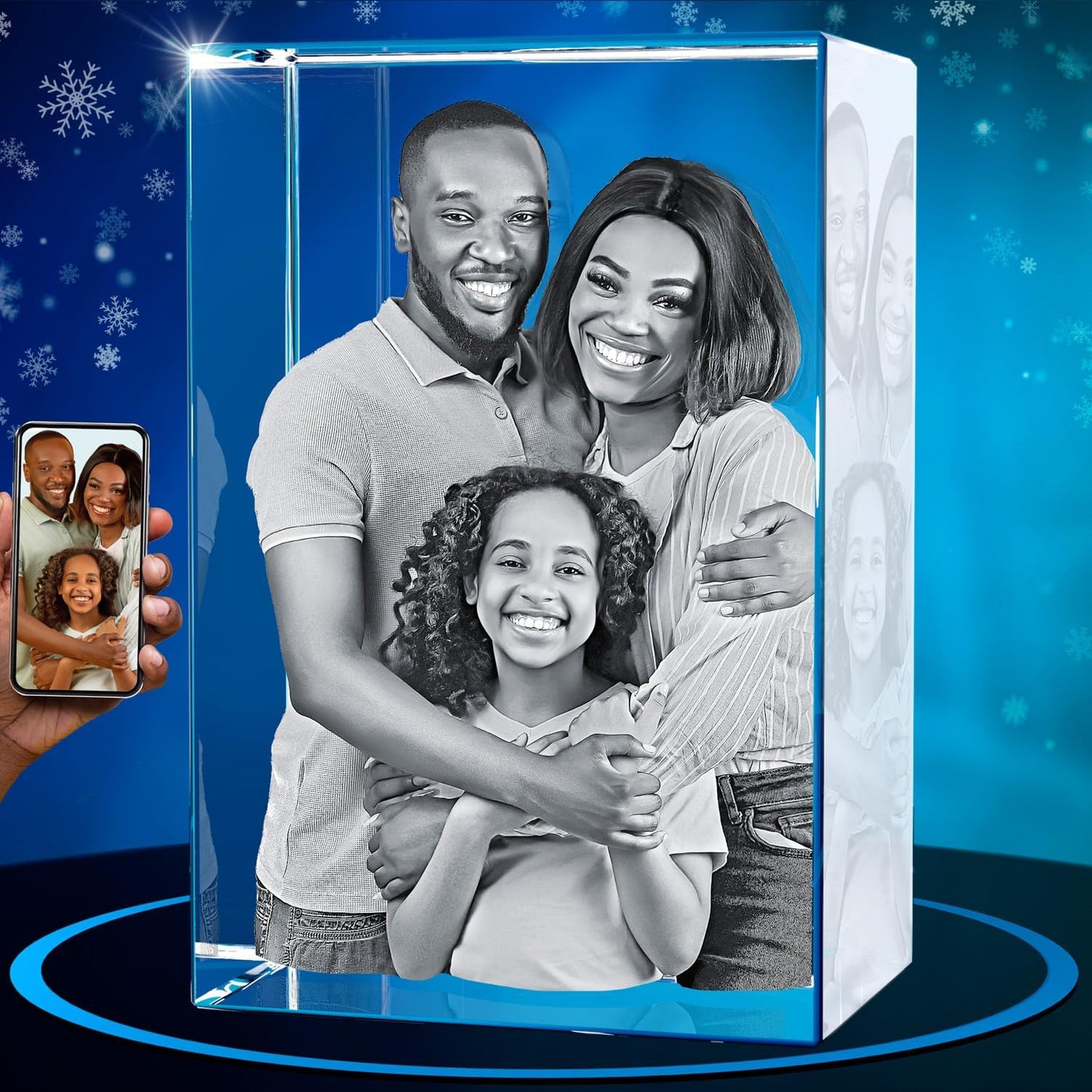 ArtPix 3D Crystal Photo, Christmas Personalized Gifts for Women, Wife, Her, Him, Men, Husband, Grandma, Great Xmas Customized Gift With Your Own Photo, Custom Glass 3D Laser Etched Picture Wedding