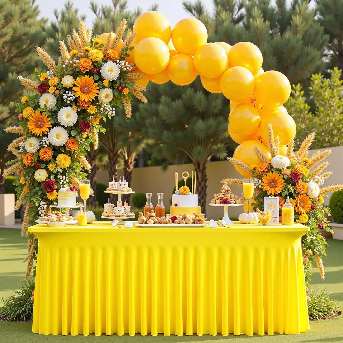 2 Pack Yellow Spandex Table Clothes for 6 Foot Rectangle Tables, Wrinkle Free Lemon Fitted Table Cover 6ft Stretch Tablecloths Desk Skirt for Parties Weddings Birthday Banquet Baby Shower