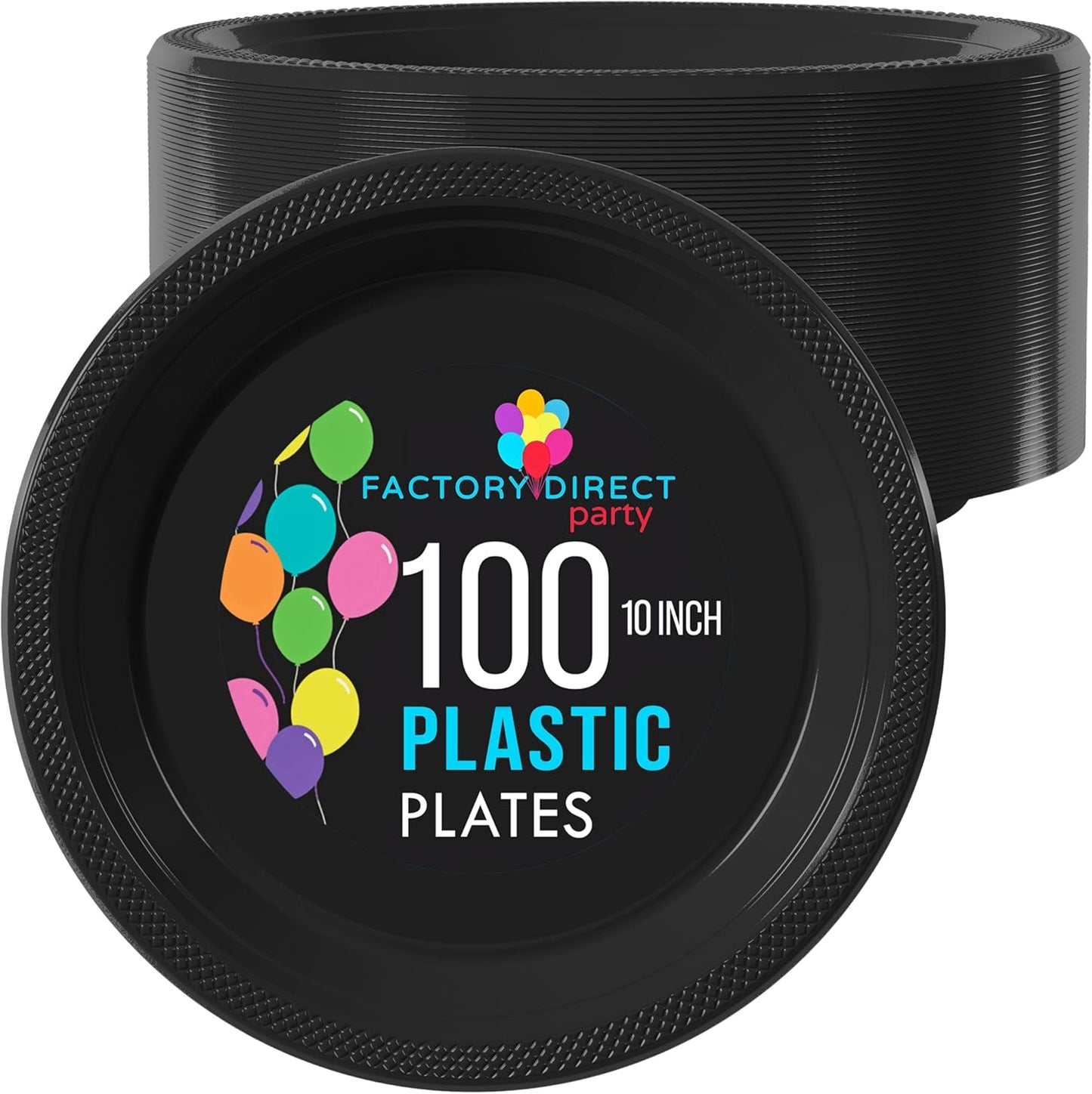 Exquisite Party Solids Black Plastic Plates For Party 10" Black Disposable Plates Heavy Duty 100 Pcs Plastic Dinnerware Sets Heavy Duty 350 GSM Disposable Dinnerware Set