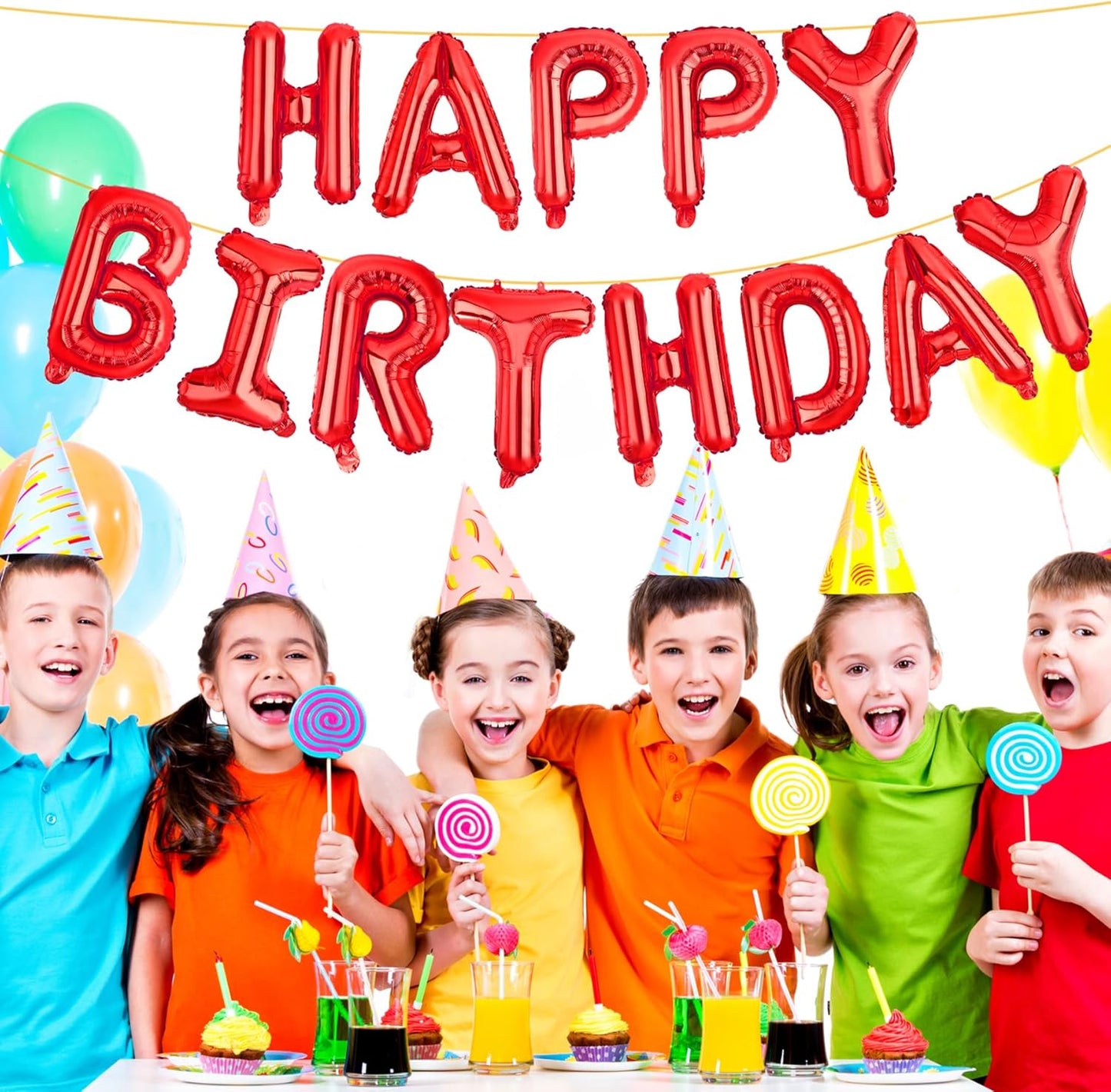 LIOZEOKUN Happy Birthday Balloon Letters 16 inch Mylar Foil Birthday Balloons Banner Sign for Birthday Party Decorations Supplies (Red)