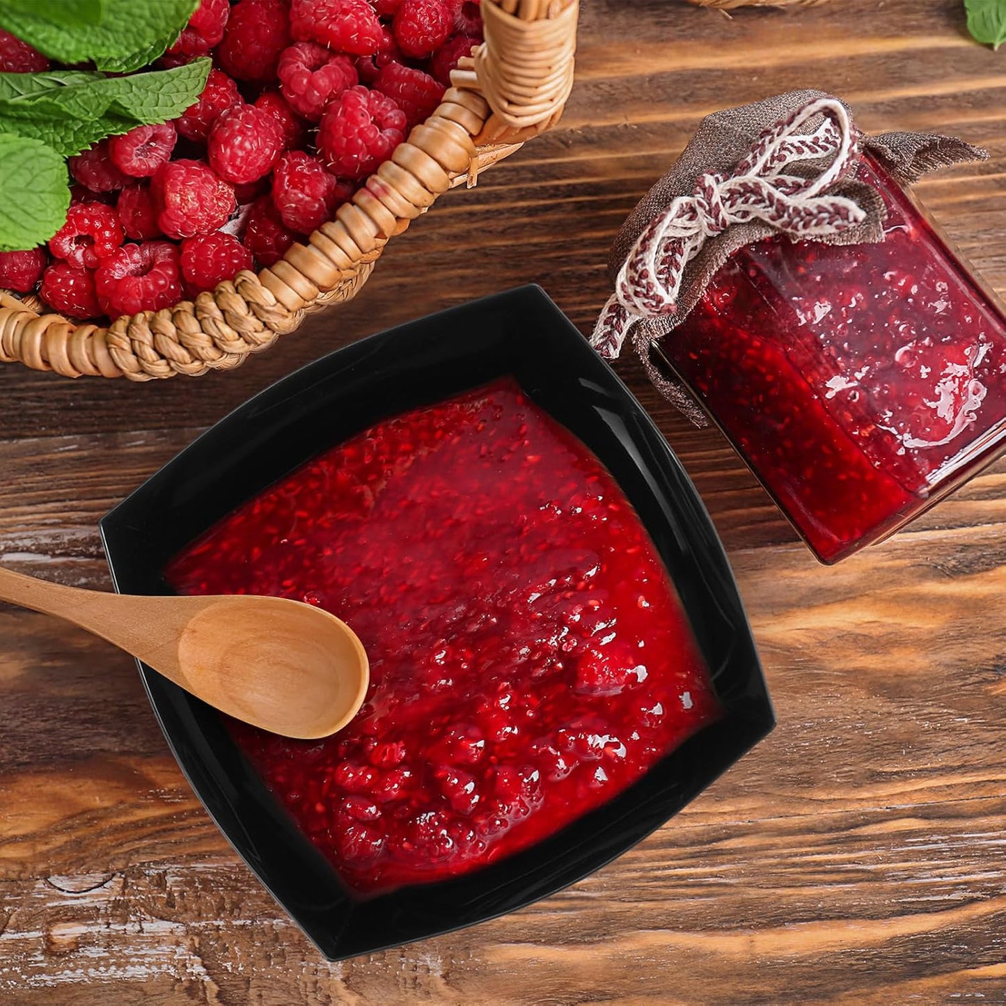 Tanlade 50 Pcs Square Plastic Serving Bowls Disposable Snack Salad Bowl Small Party Candy Bar Containers Taco Bar Serving Dishes for Buffet Chips Fruit(Black,8 oz)