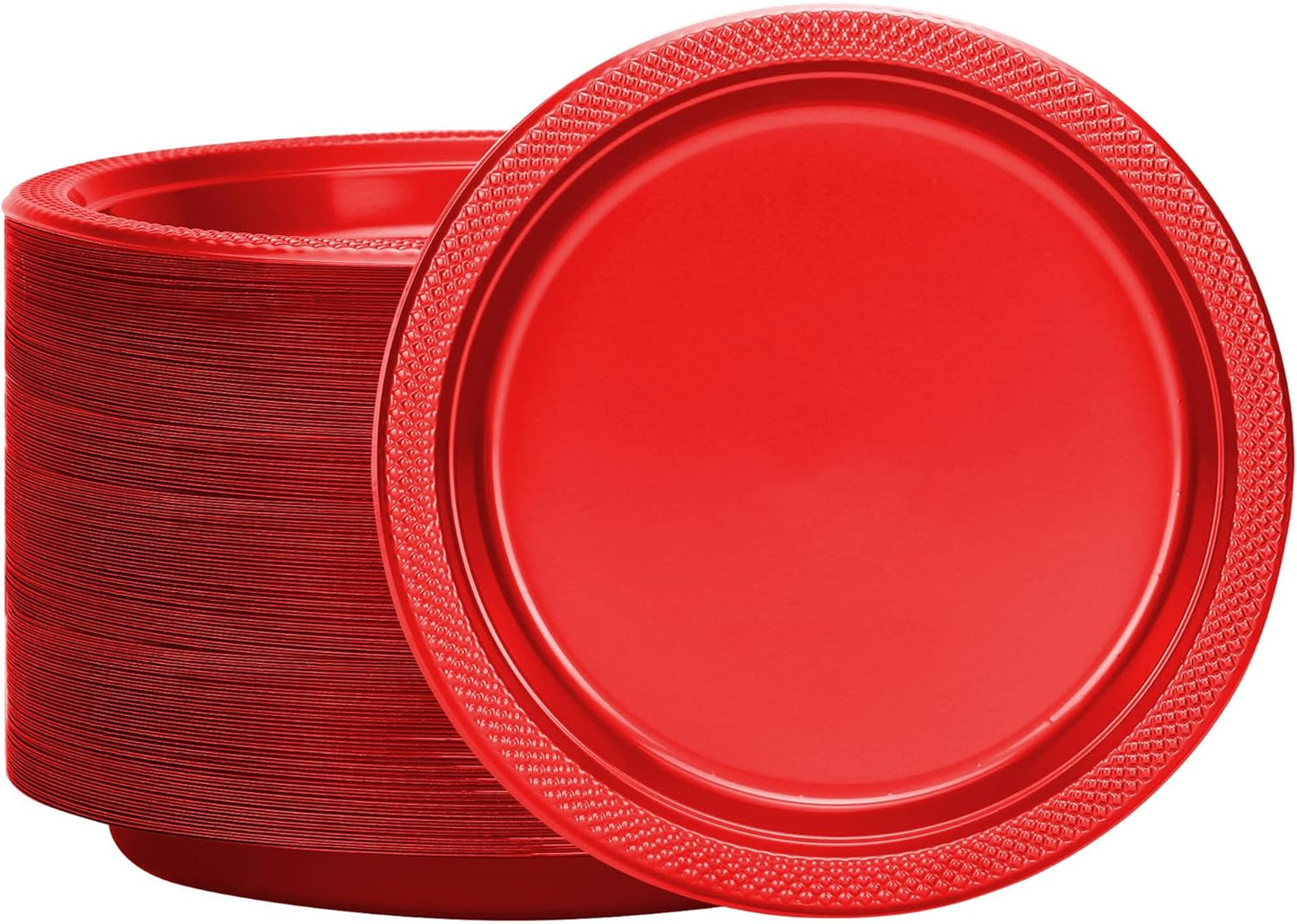 Hanna K. Signature Collection Red Plastic Plates 7 Inch - 600 count Solid Round Party For Weddings, BBQs, Birthday Disposable Dessert (84070 (case))