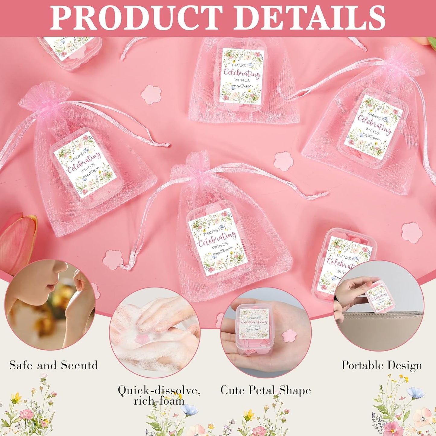 Love Is In Bloom Bridal Shower Decorations - 24 Pcs Wildflower Baby in Bloom Baby Shower Favors, Floral Pink Soap Favors Gifts for Guests, Wedding Engagement Decorations Party Supplies