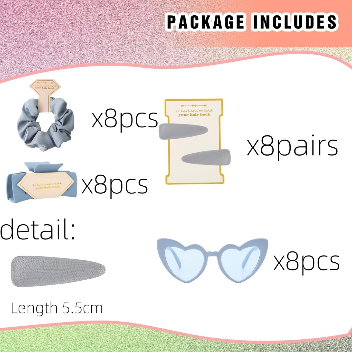 Bridesmaid Scrunchies Proposal Gifts Bachelorette Hair Claws Clips Girls heart sunglasses for Wedding Party Favors (40,blue)