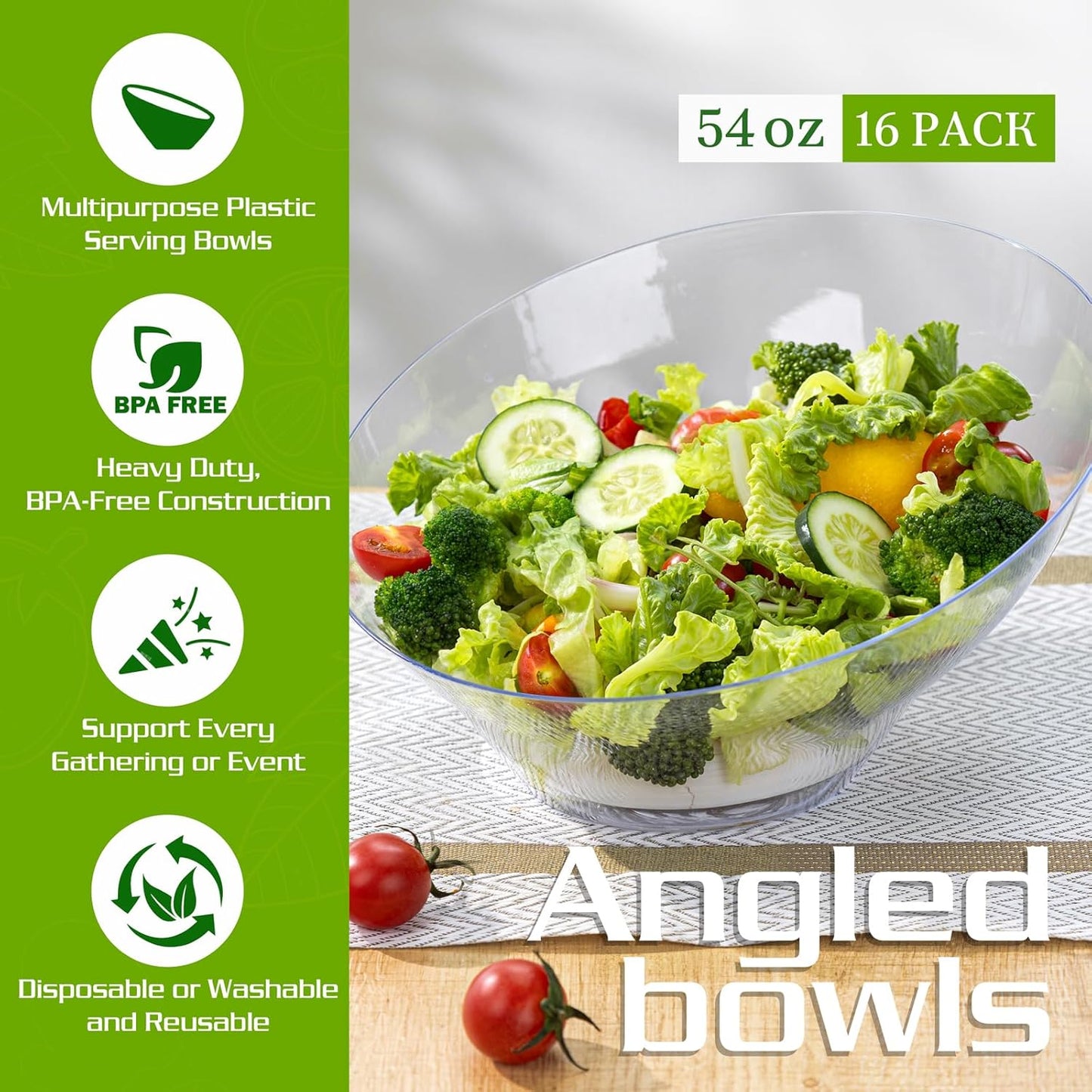 Liacere 54 OZ Clear Plastic Serving Bowls - 16PCS Angled Serving Bowls - Disposable Bowl for Candy Chip - Party Table Salad and Fruit，Can be used weddings,gatherings＆ Halloween