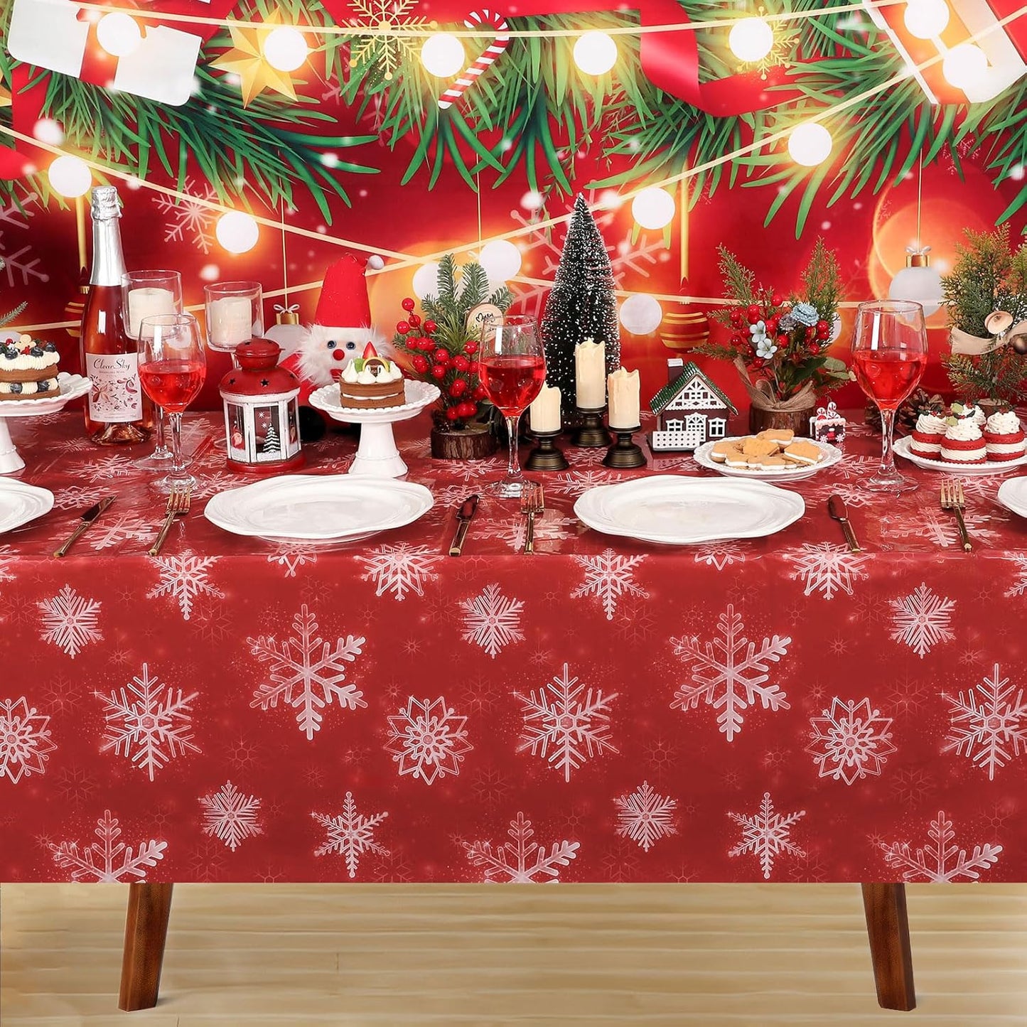 3 Pack Christmas Snowflake Plastic Tablecloth, 54 x 108Inch Red and White Snowflake Table Cloth Disposable Waterproof Winter Snowflakes Table Cover for Winter Holiday New Year Party Supplies Decor