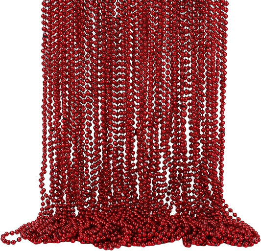48 Pack Mardi Gras Beads Necklaces, 33 Inch Plastic Beads for Party Favors, Festival Decorations, Parade Throws, Christmas, St. Patrick's Day Celebrations