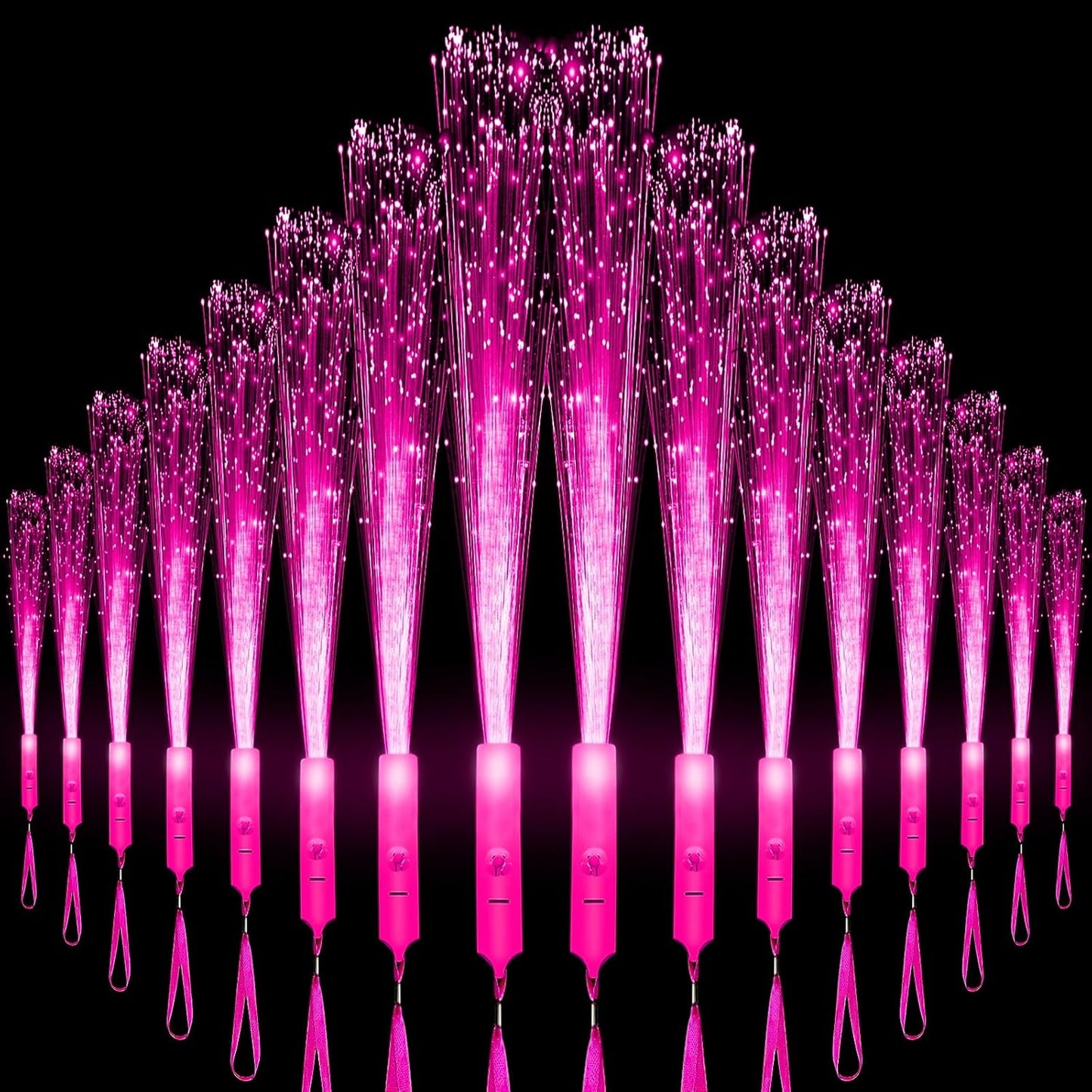 18 PCS Pink LED Fiber Optic Wands Glow Sticks, Light Up Wands, Fiber Optic Lights Rod, Flashing Wands with 3 Light Modes for Wedding,Halloween,Christmas, Neon Party Favors Supplies