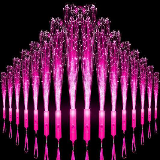 18 PCS Pink LED Fiber Optic Wands Glow Sticks, Light Up Wands, Fiber Optic Lights Rod, Flashing Wands with 3 Light Modes for Wedding,Halloween,Christmas, Neon Party Favors Supplies