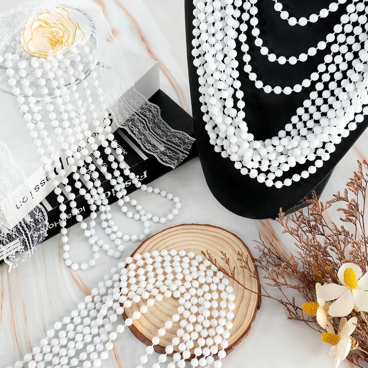 100 PCS White Bead Necklaces, 33" White Mardi Gras Beads, Christmas Beads Necklaces, 4th of July Beads Necklaces, Parade Throws Accessories for Christmas Independence Day New Year Party Favors