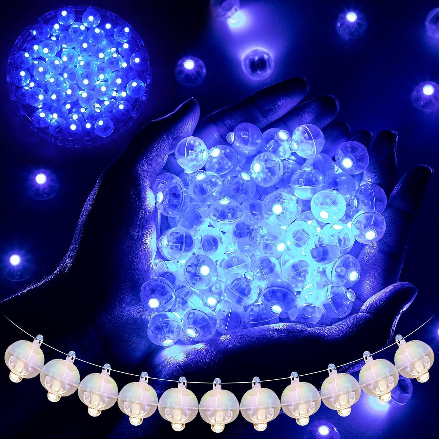 100pcs Balloon Lights Mini Led Lights Round Long Standby Time Multicolor Ball Lamps Paper Lantern Balloons Lamps for Birthday Party Christmas Halloween Decoration Blue, 100 PCS with Hook