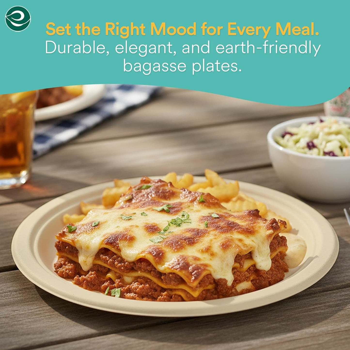 ECO SOUL 100% Compostable 10 Inch Paper Plates 200 [2x100 Pc] Disposable Party Plates I Heavy Duty Eco-Friendly Sturdy Dinner, Wedding, Event Plates I Biodegradable Unbleached Sugarcane Eco Plates