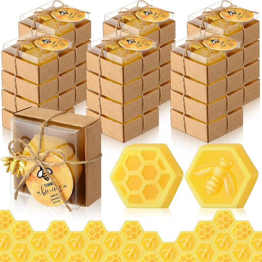 48 Set Baby Shower Bee Party Favors Honeycomb Bee Soap Handmade Scent Soaps with Gift Box Thank You Cards cute Charms for Guest Gender Reveal Keepsake Wedding gifts Decorations (Solid)