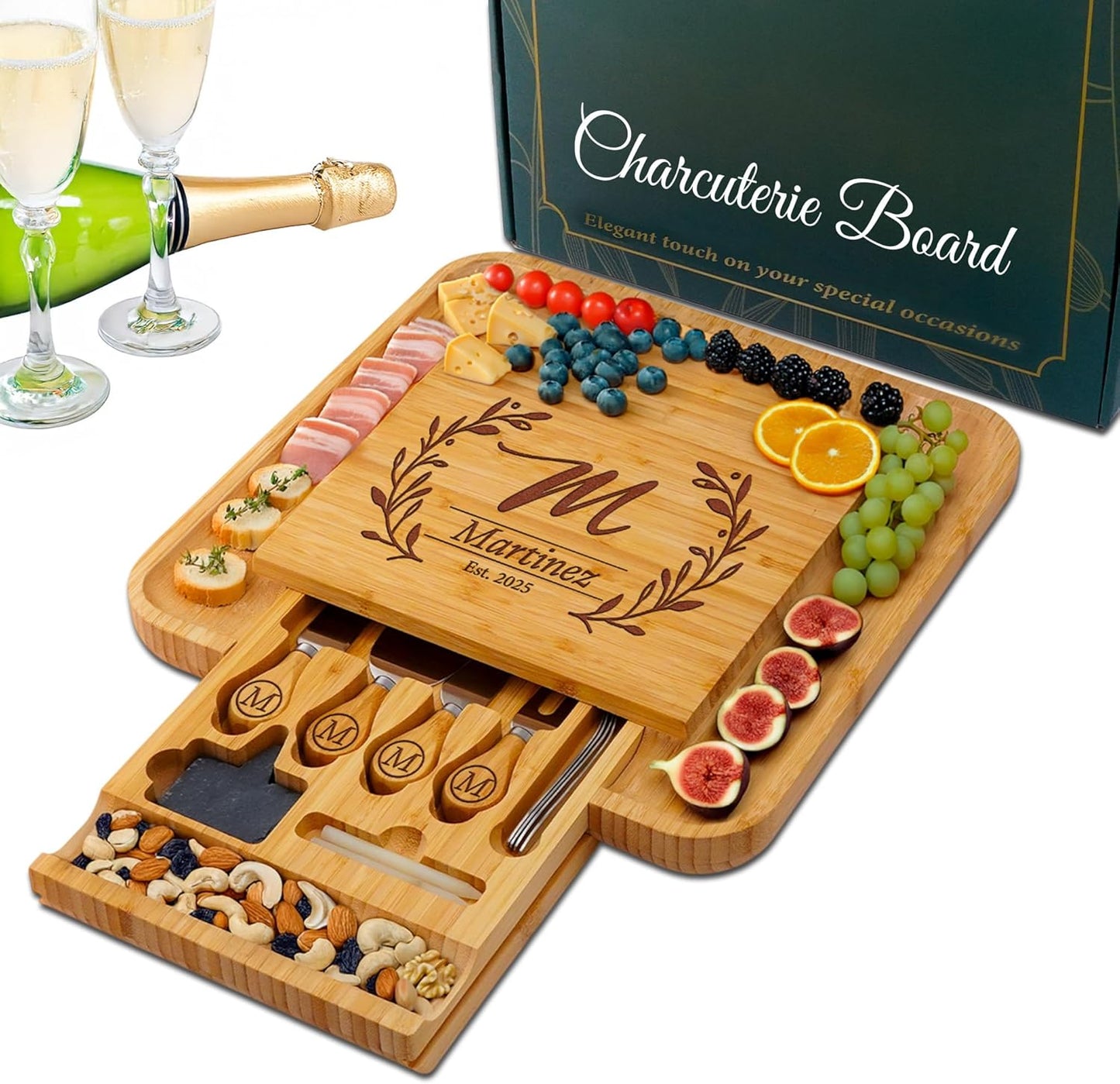 Personalized Charcuterie Board - Wedding Gifts for Couples 2025 – Custom Charcuterie Boards with Knife Set, Personalized Cutting Board, Engagement, Anniversary, Bridal Shower, Housewarming Gift