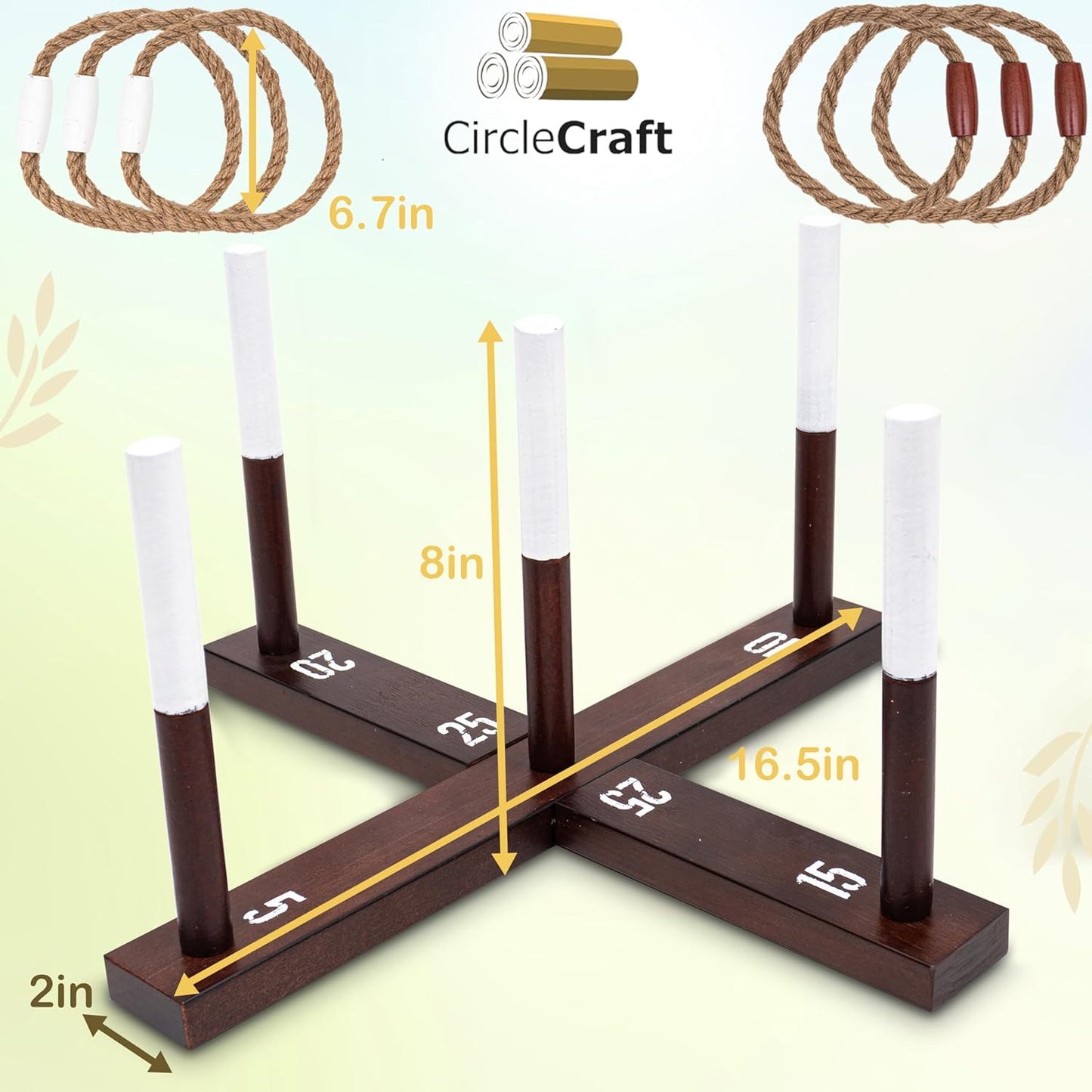 CircleCraft Rustic Ring Toss Game for Kids & Adults – Outdoor Yard Games with Rope Rings, Portable Wooden Lawn Game for Family Fun, Backyard, Beach, Camping & Picnic Activities for Christmas & Easter