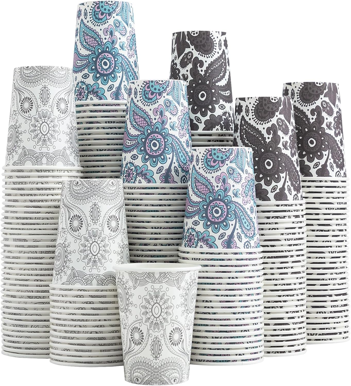 [300 Pack 8 OZ Paper Cups, Disposable Coffee Cups 8 oz Hot/Cold Colourful Beverage Drinking Cups for Office Party Home Picnic (Paisley)