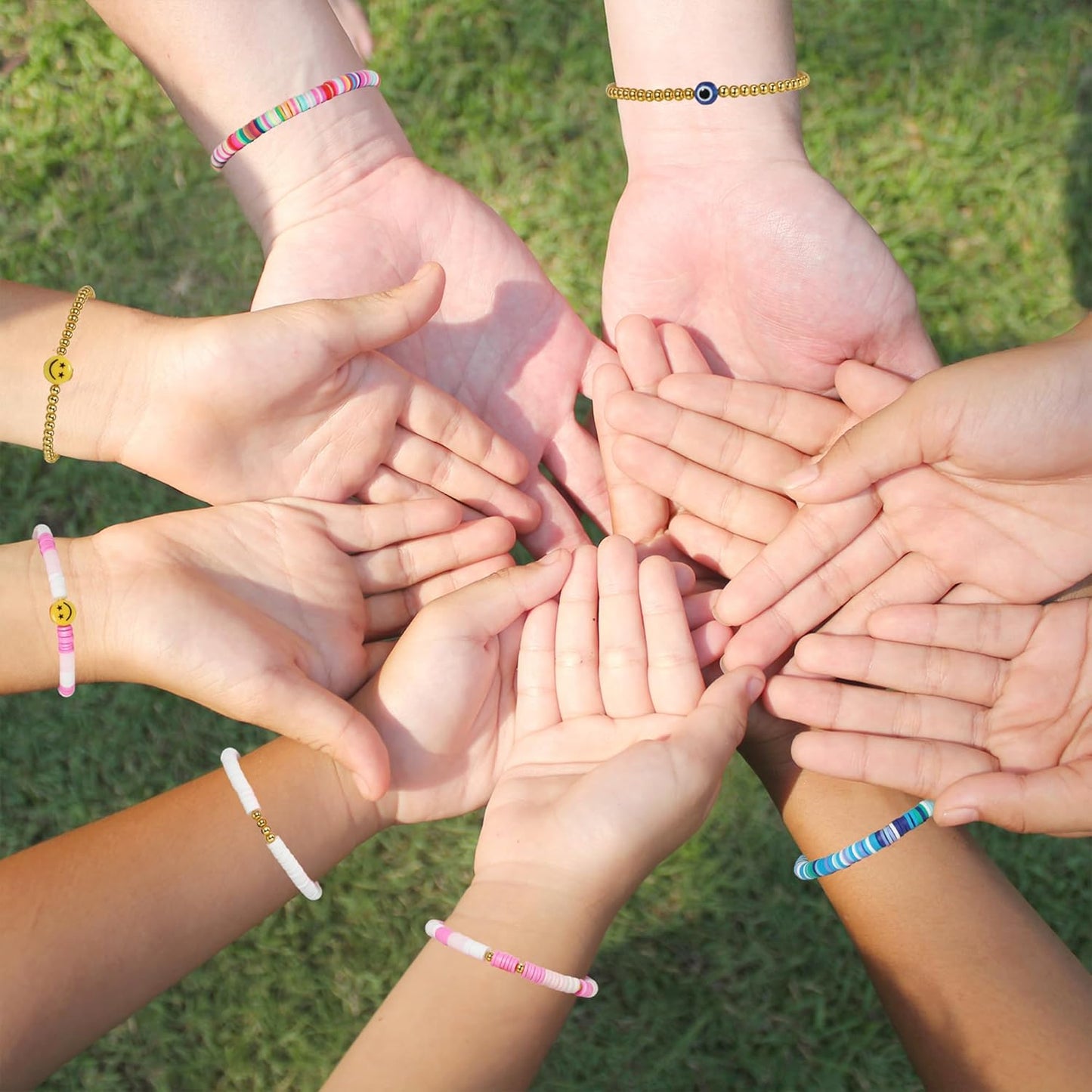 Preppy Bracelets Set Colorful White Gold Smile Heart Star Polymer Beaded Pearl Clay Stackable Charm Y2K Kidcore Aesthetic Summer Beach Bohemian Stretch Layering Bracelets Jewelry for Girls Women Teens