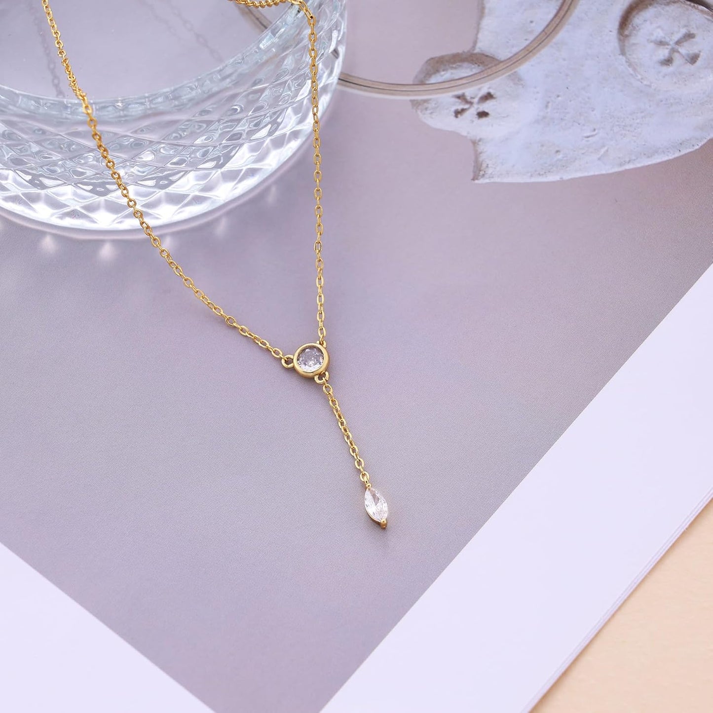 Gold Necklace for Women, Dainty Gold Long Necklaces 14k Gold Plated Prom Lariat Necklace Cute Choker Necklaces for Women Trendy Stuff Fashion Costume Gold Accessories Christmas Jewelry Gifts