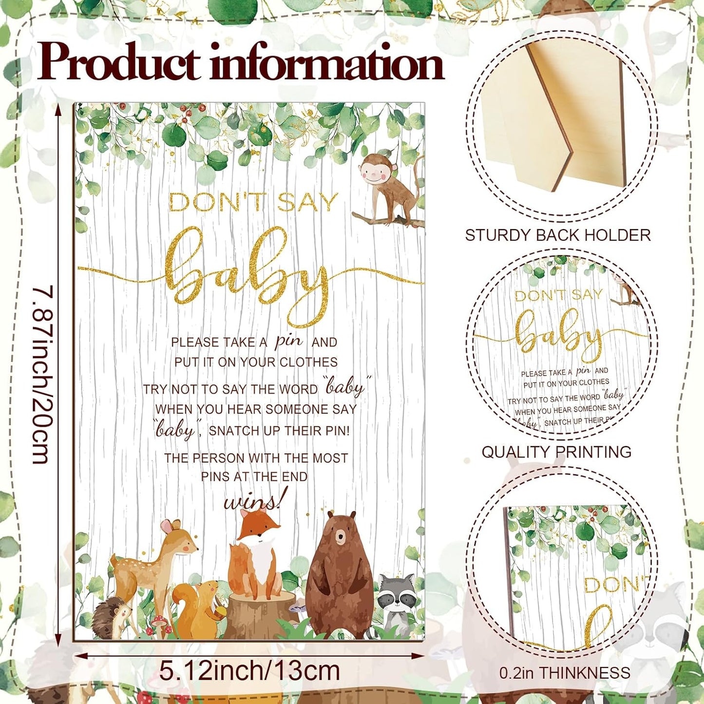 Patelai 321 Pcs Woodland Animal Baby Shower Game Supply for Girl or Boy 5 Set Include 50 Activity Card 20 Pencil 1 Don't Say Baby Sign 50 Clothespin for Price Is Right Prediction Bingo Party Decor