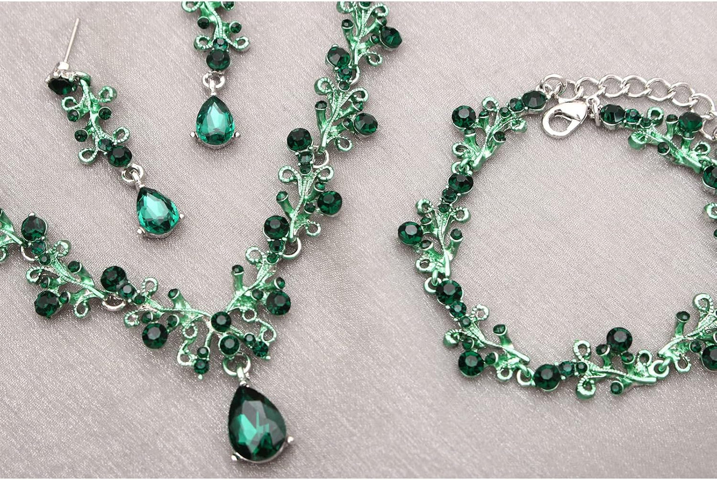 3Pcs Austrian Crystal Jewelry Set for Women, Necklace Dangle Earrings Link Bracelet Jewelry Set with Gold/Platinum/Gun Plated, Wedding Party Jewelry for Bridal Bridesmaid