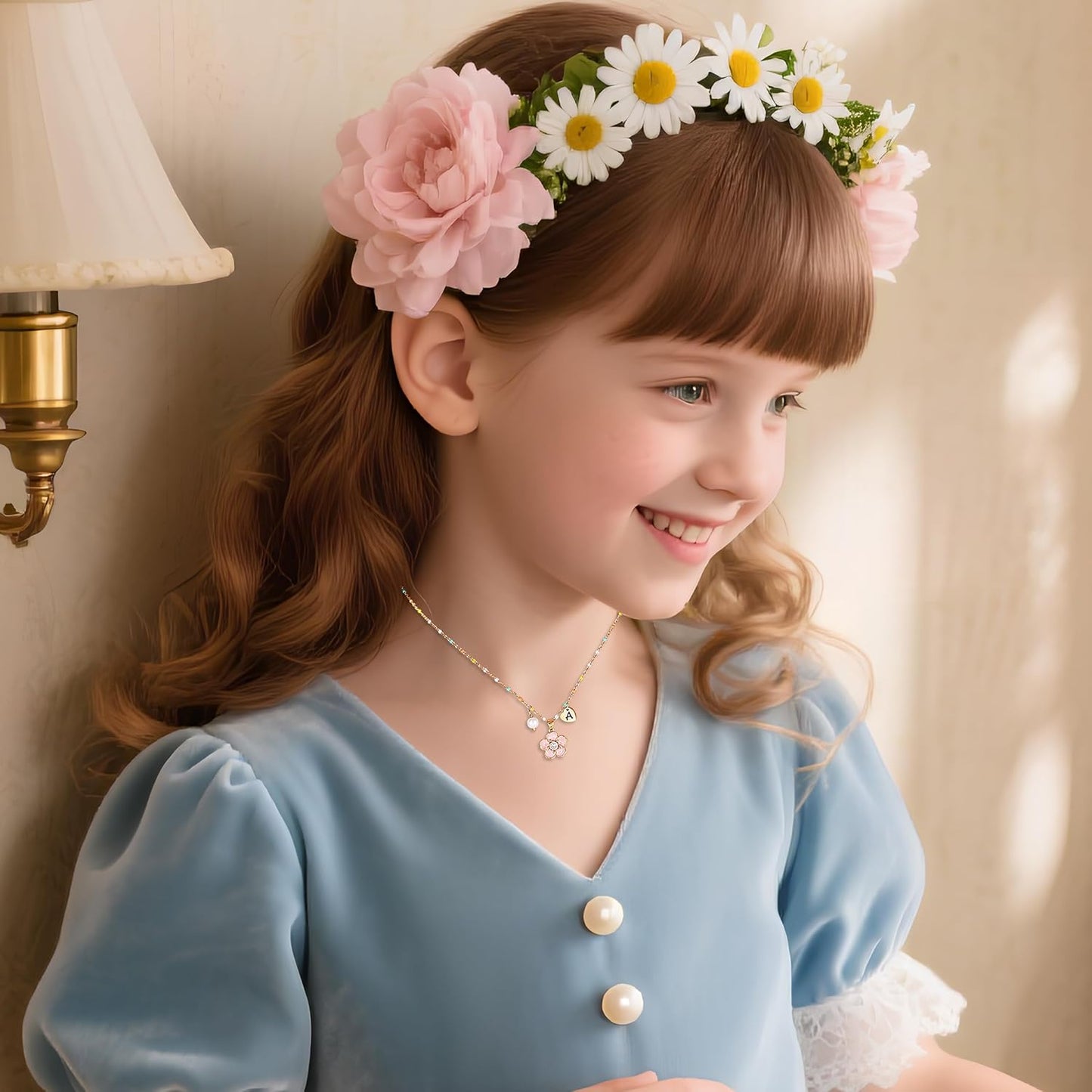 DS Flower Girl Necklace Gifts |Heart Initial Letter Flower Necklaces with Pearl Charm for Women | Personalized Wedding Proposal Bridal Shower Party Jewelry Gift | 18K Gold Plated Stainless Steel