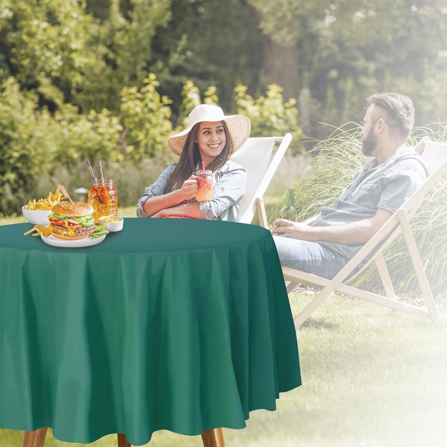 Green Disposable Plastic Tablecloth for Round Tables (12 Pack) Table Cloths for Parties, Events & Weddings, Indoors & Outdoors, 84 inches, Plastic Table Cover