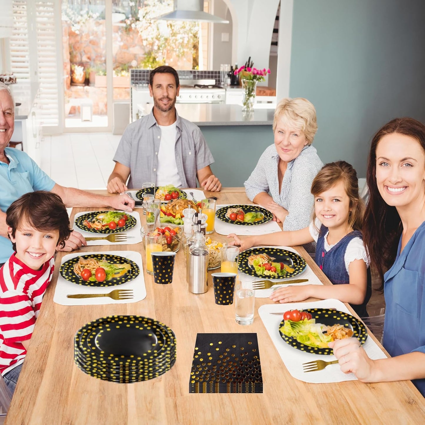 160 Pcs Black and Gold Paper Plates, Forks and Cups Party Supplies, black birthday plates Tableware Supplies for Birthdays, Graduations, Weddings, Holidays 40 Guests