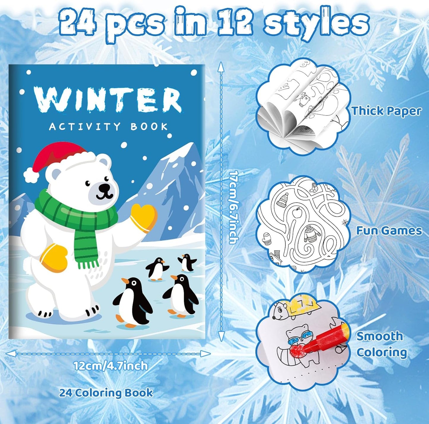 BenLouis 24 Pack Winter Mini Activity Books for Kids ages 4-8-16 Holidays Party Favors Bulk Different Brain Game for Classroom Travel Craft Activities Penguins Birthday Goodie Bag Gift Stuffer