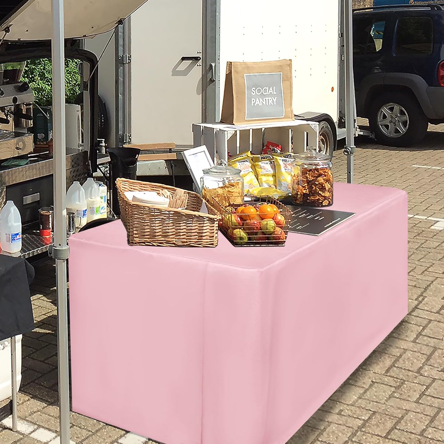 HolidayIdeas 2 Pack Fitted Pink Tableclothes - 48 x 24 Inch - Rectangle Tablecloths for 4 Foot Tables, Polyester Fabric Table Covers for Parties, Baby Shower, Wedding, Trade Show