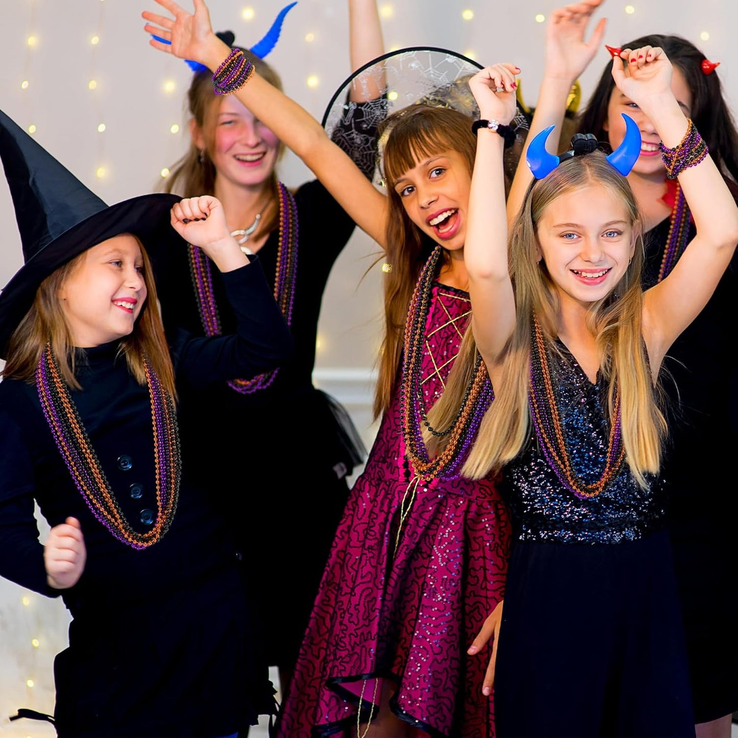 200 PCS Black Purple Orange Beads Necklaces, Halloween Accessories Beaded Bulk, Halloween Bead Necklaces Trick or Treat Supplies Party Favors Parade Throw Decorations Stuff