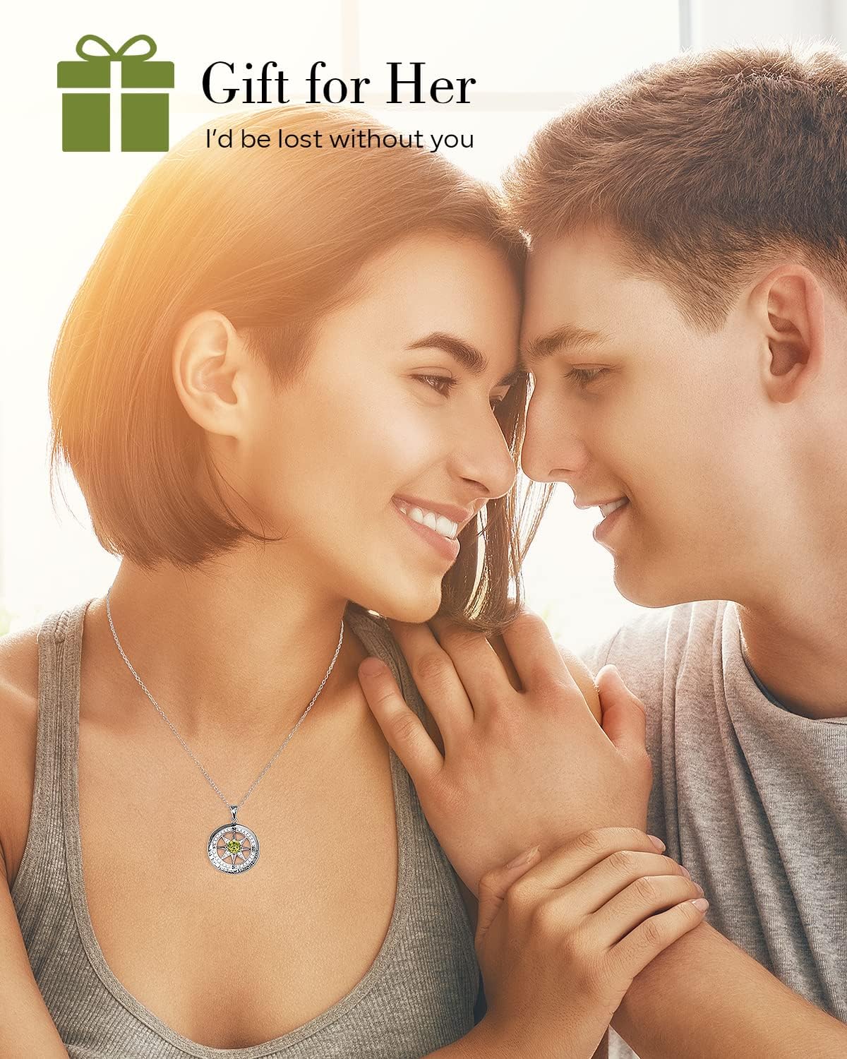 S925 Necklace Gift for Wife |Compass Jewelry |Women Anniversary |Sterling Silver |Girlfriend Birthday Gifts for Her Valentines |I'd be Lost without You |Jewel 18K Gold