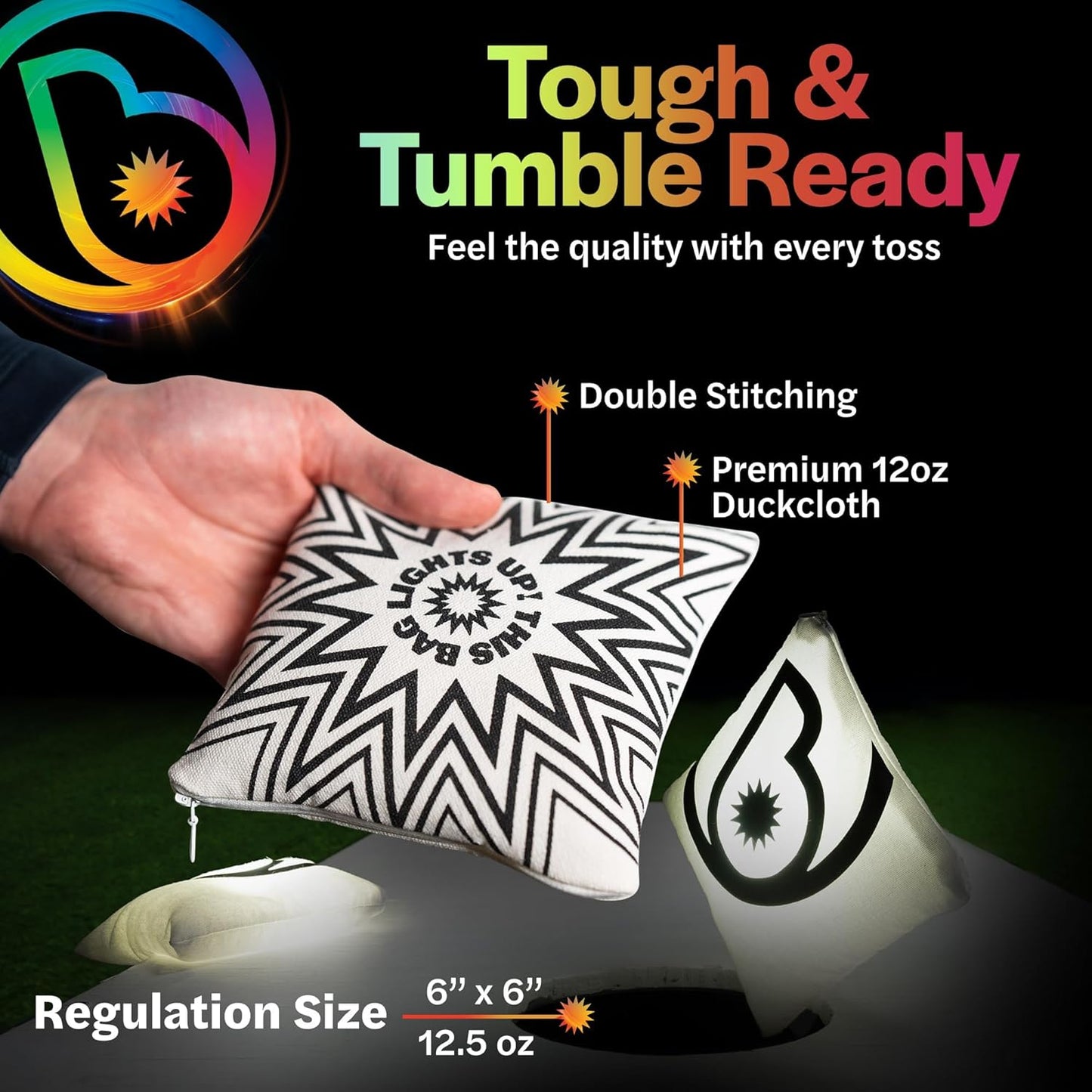 Brightz BagBrightz LED Cornhole Bags, 4-Pack - Cornhole Bean Bags That Light Up - Next Level Gameplay Experience! - 6+ Hours of Glow Time - Sold in Packs of 4 - Select Your Team Colors!